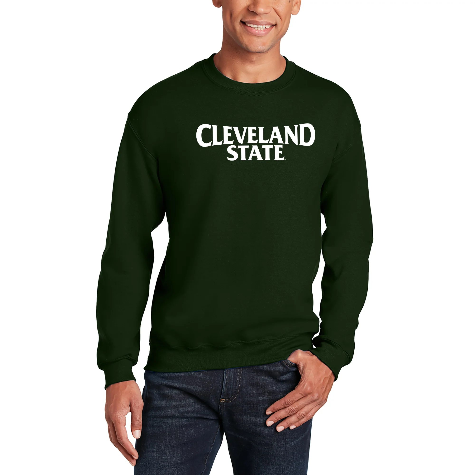 Cleveland State Vikings Basic Block Crewneck Sweatshirt - Forest - Image 3