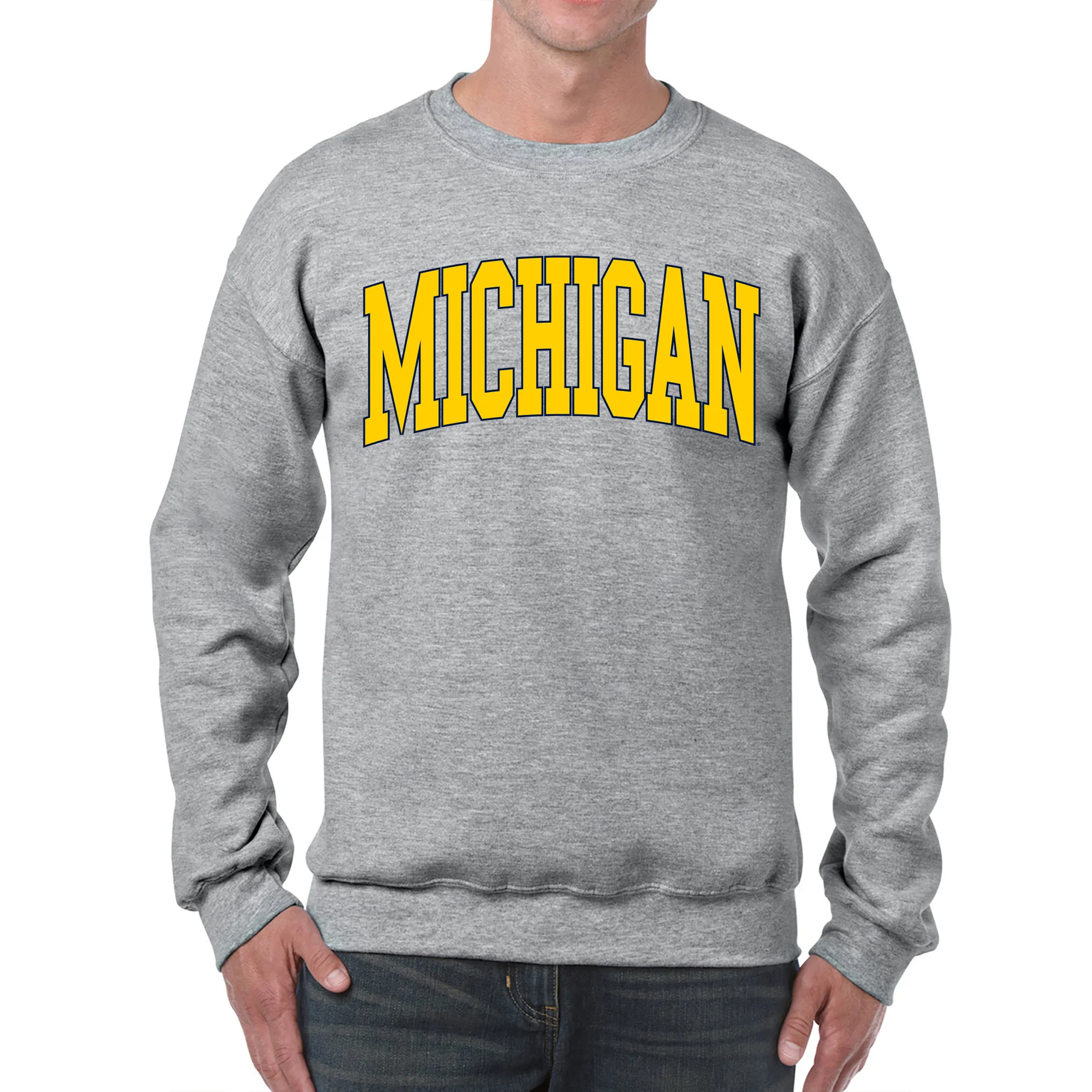 Michigan Wolverines Mega Arch Crewneck Sweatshirt - Sport Grey - Image 3