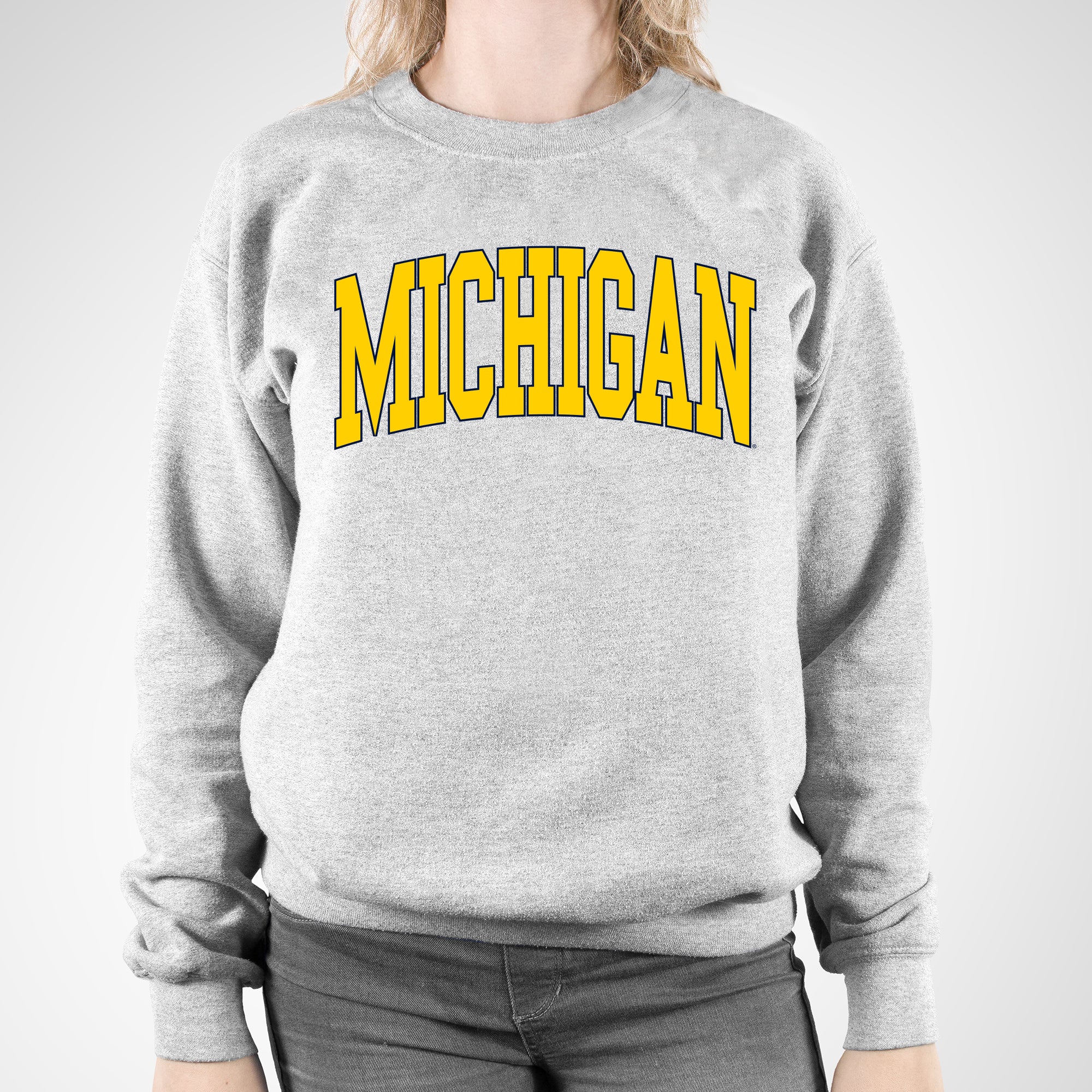 Michigan Wolverines Mega Arch Crewneck Sweatshirt - Sport Grey - Image 4