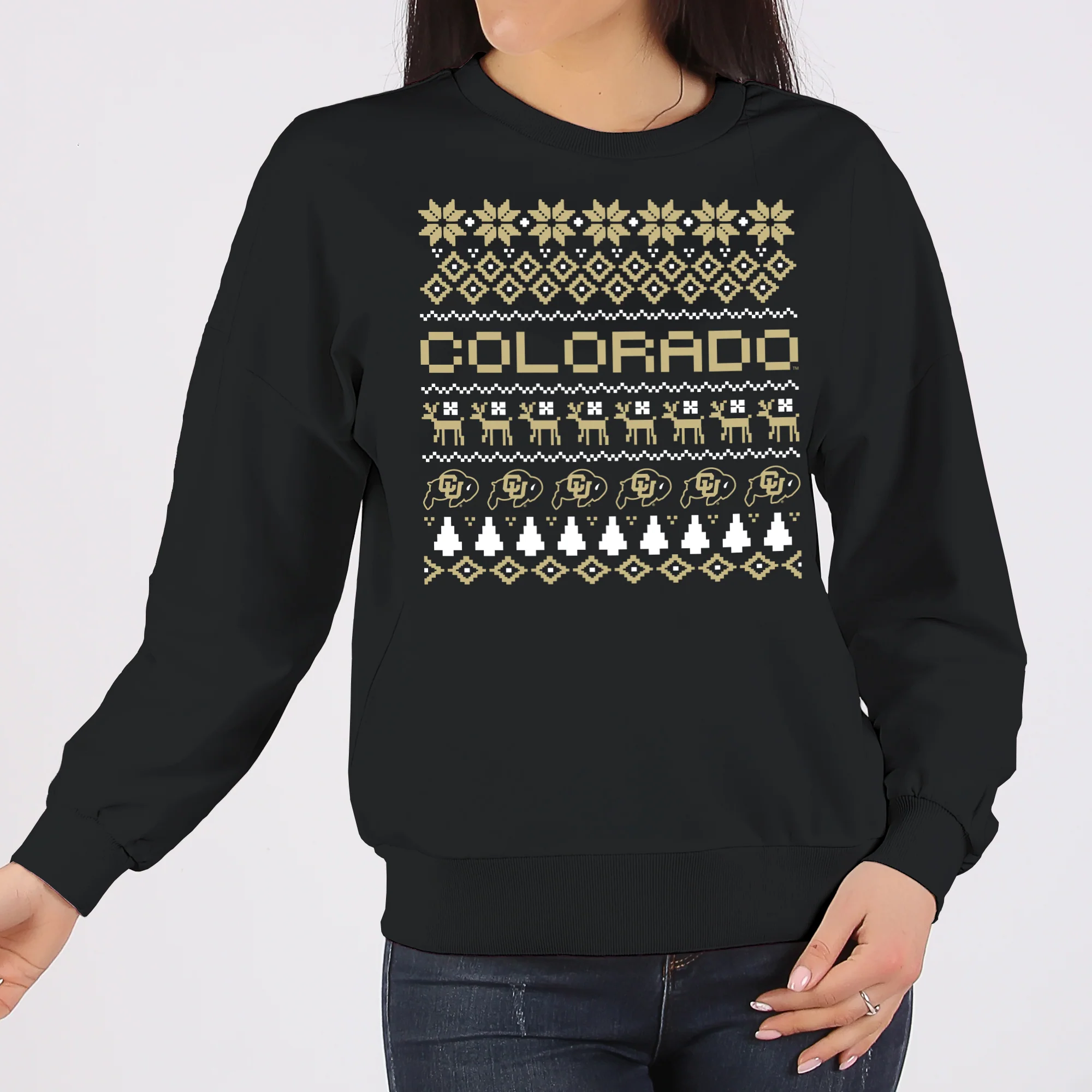 University of Colorado Buffaloes Holiday Ugly Sweater Crewneck Sweatshirt - Black - Image 5