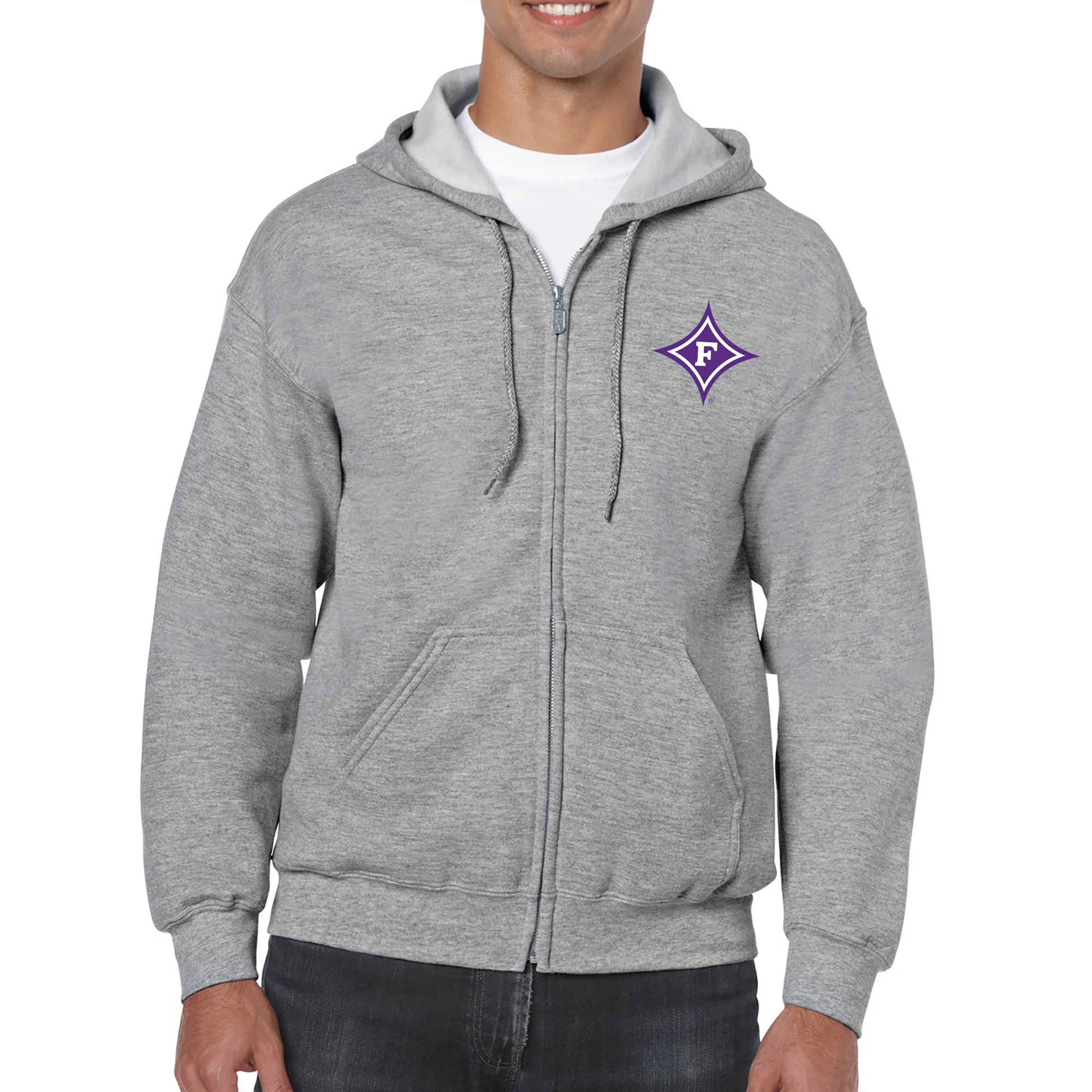 Furman Paladins Primary Logo Left Chest Zip Hoodie - Sport Grey - Image 4