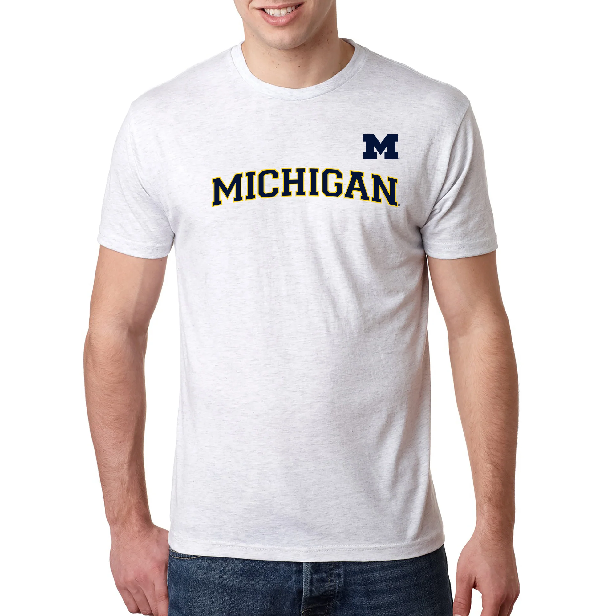 Baseball Jersey Print University of Michigan Triblend Short Sleeve T Shirt - Heather White - Image 4
