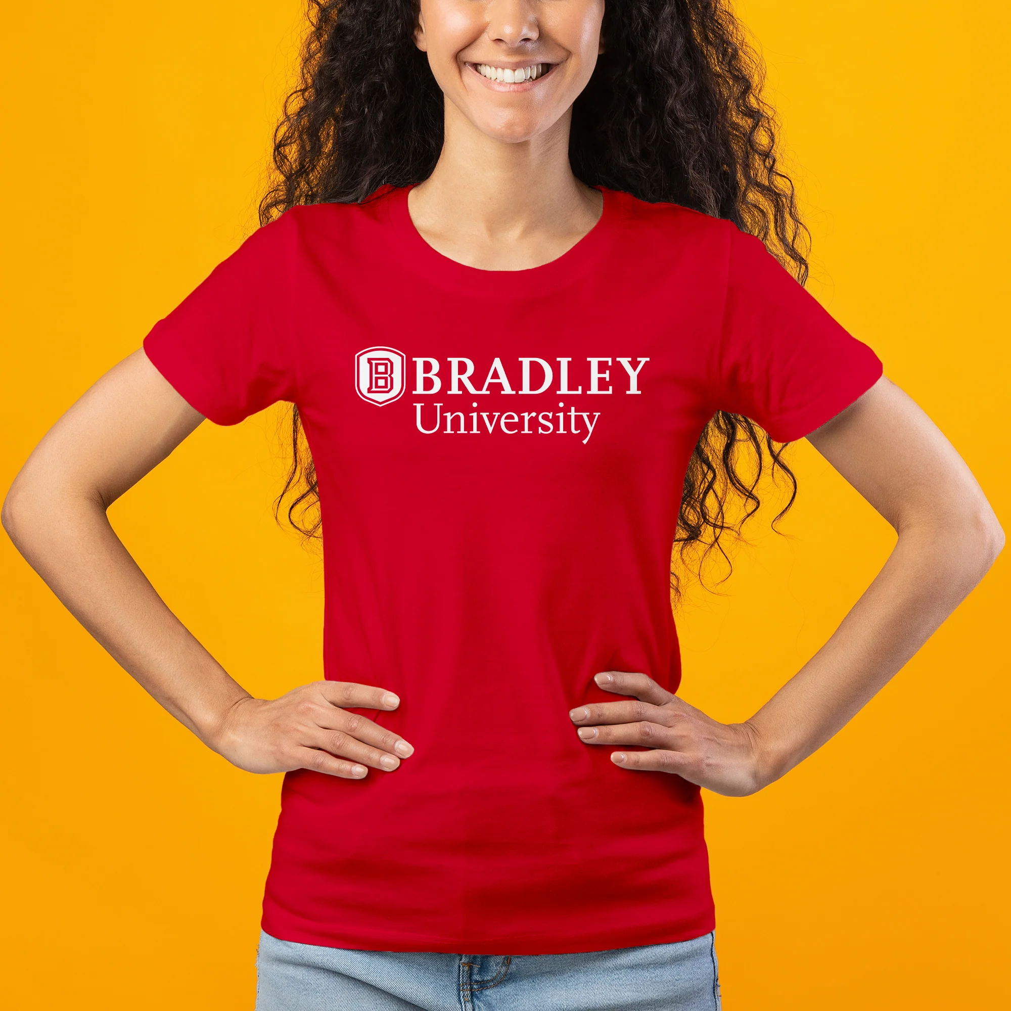 Bradley University Braves Basic Block Cotton Short Sleeve Women's T Shirt - Red - Image 3