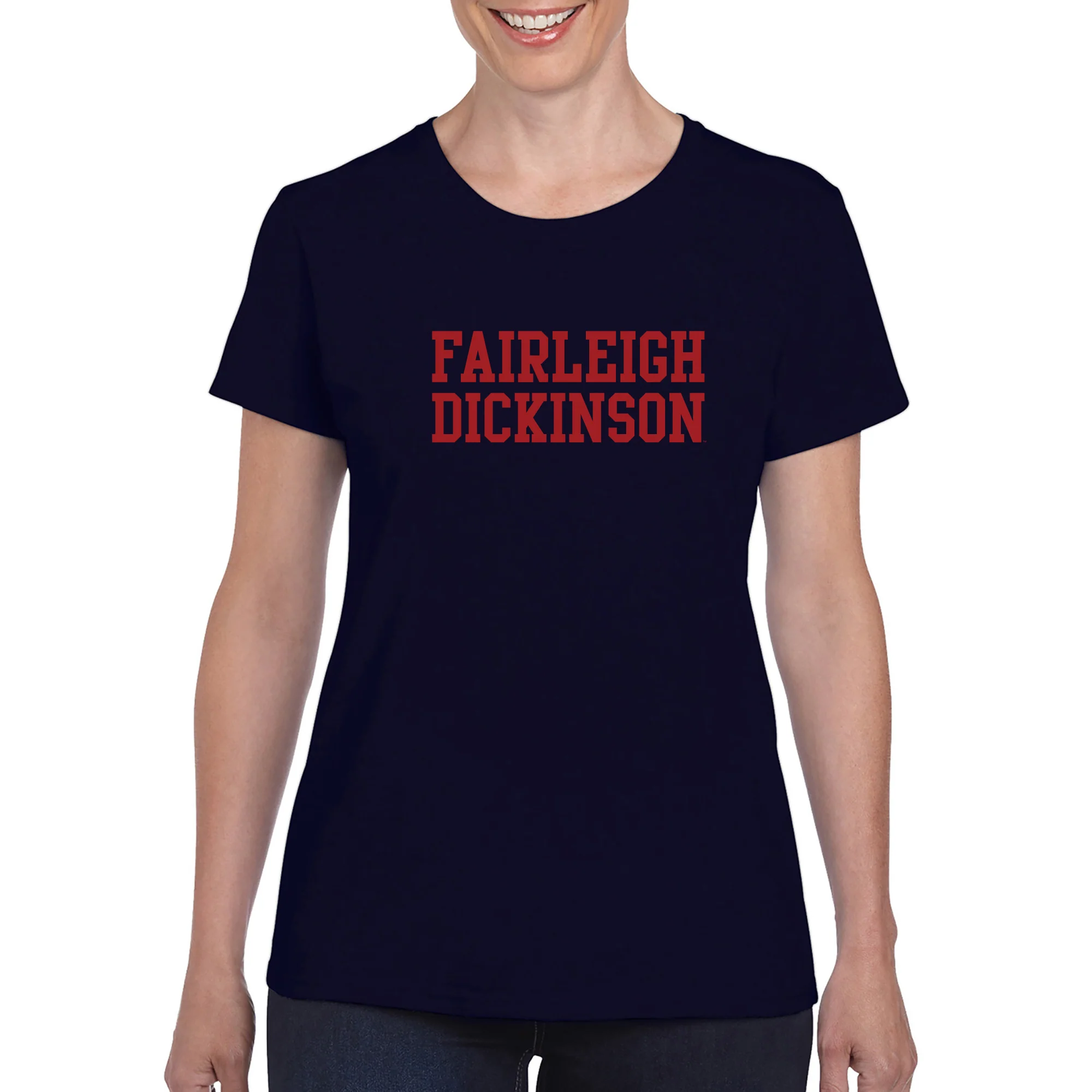 Fairleigh Dickinson University Knights/Devils Basic Block Cotton Women's Short Sleeve T-Shirt  - Navy - Image 3