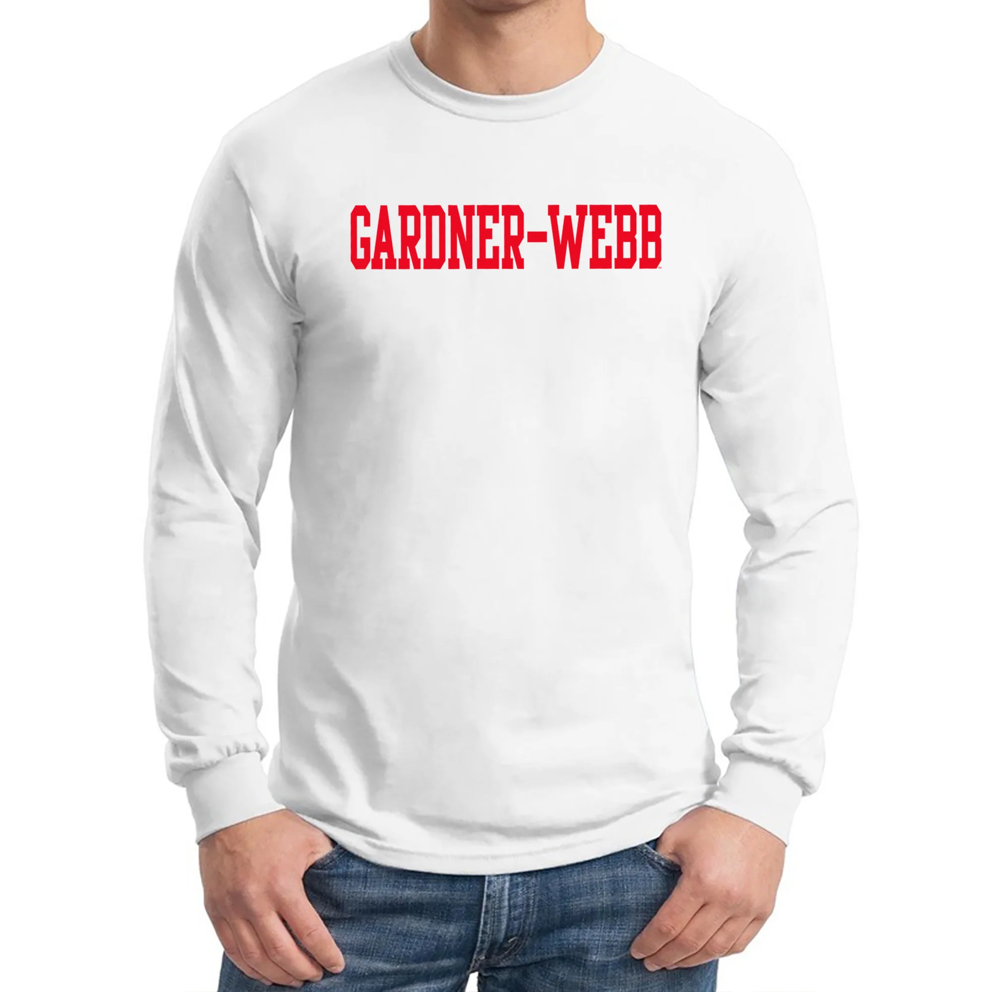 Gardner-Webb University Bulldogs Basic Block Cotton Long Sleeve T Shirt - White - Image 3