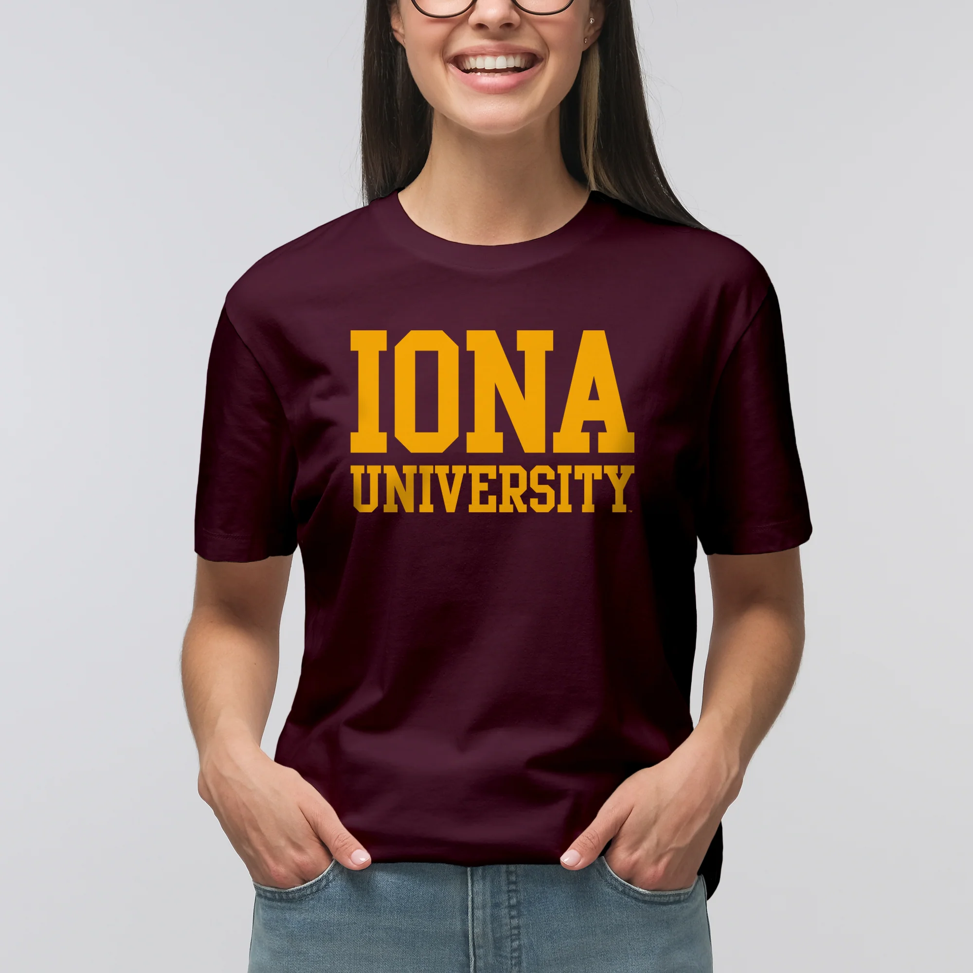 Iona University Gaels Basic Block Cotton Short Sleeve T Shirt - Maroon - Image 4