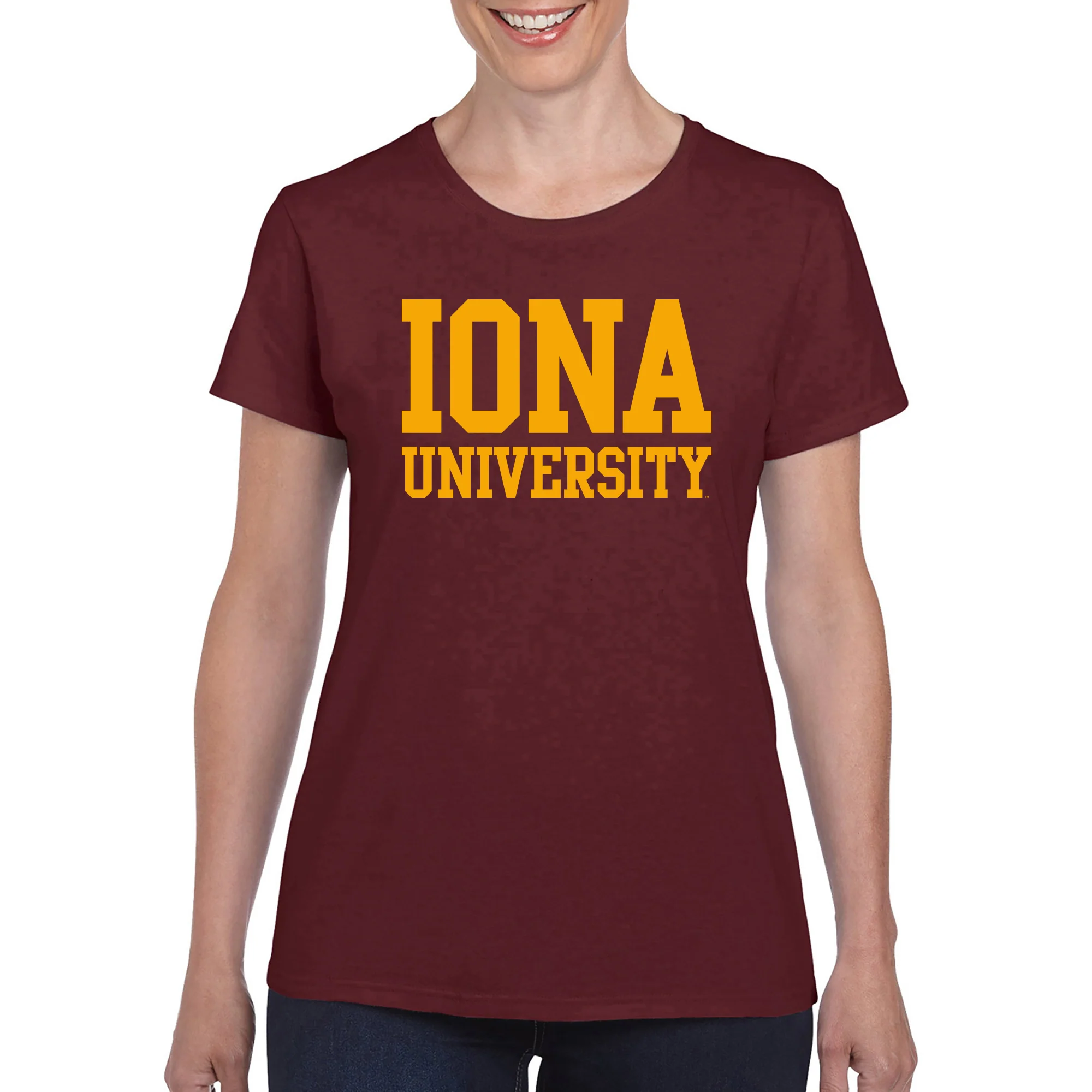 Iona University Gaels Basic Block Cotton Women's Short Sleeve T Shirt - Maroon - Image 3