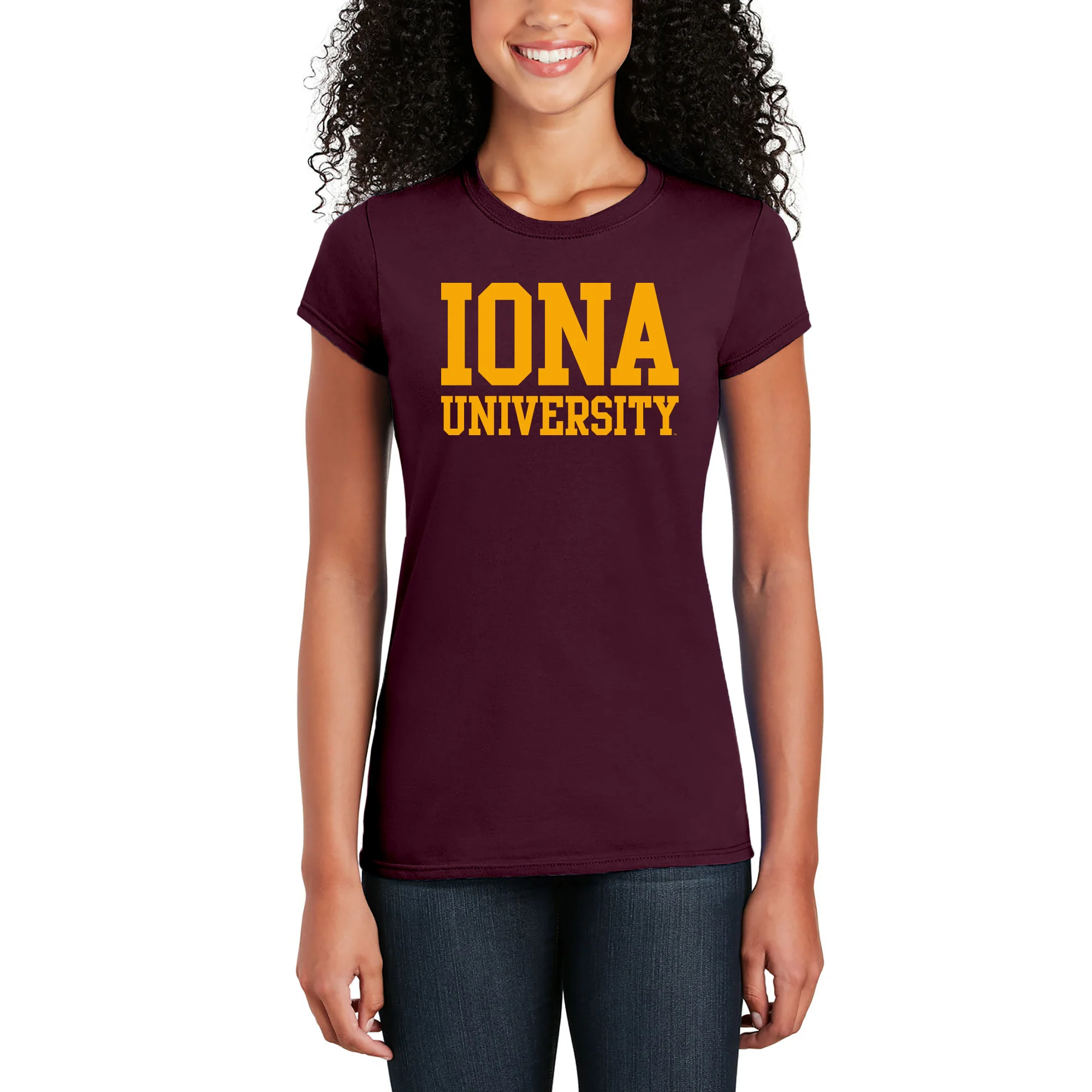 Iona University Gaels Basic Block Cotton Women's Short Sleeve T Shirt - Maroon - Image 4