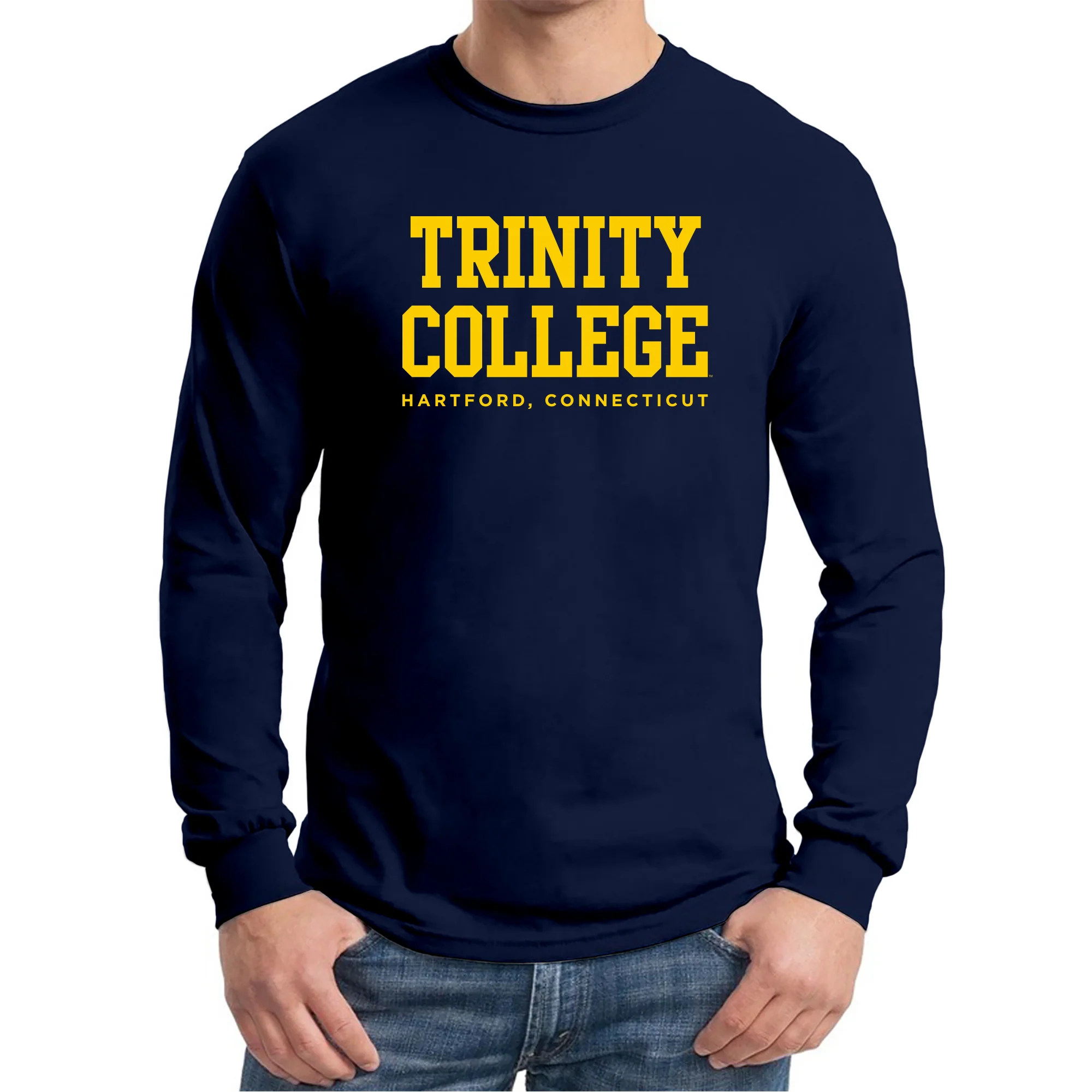 Trinity College Bantams Basic Block Cotton Long Sleeve T Shirt - Navy - Image 3