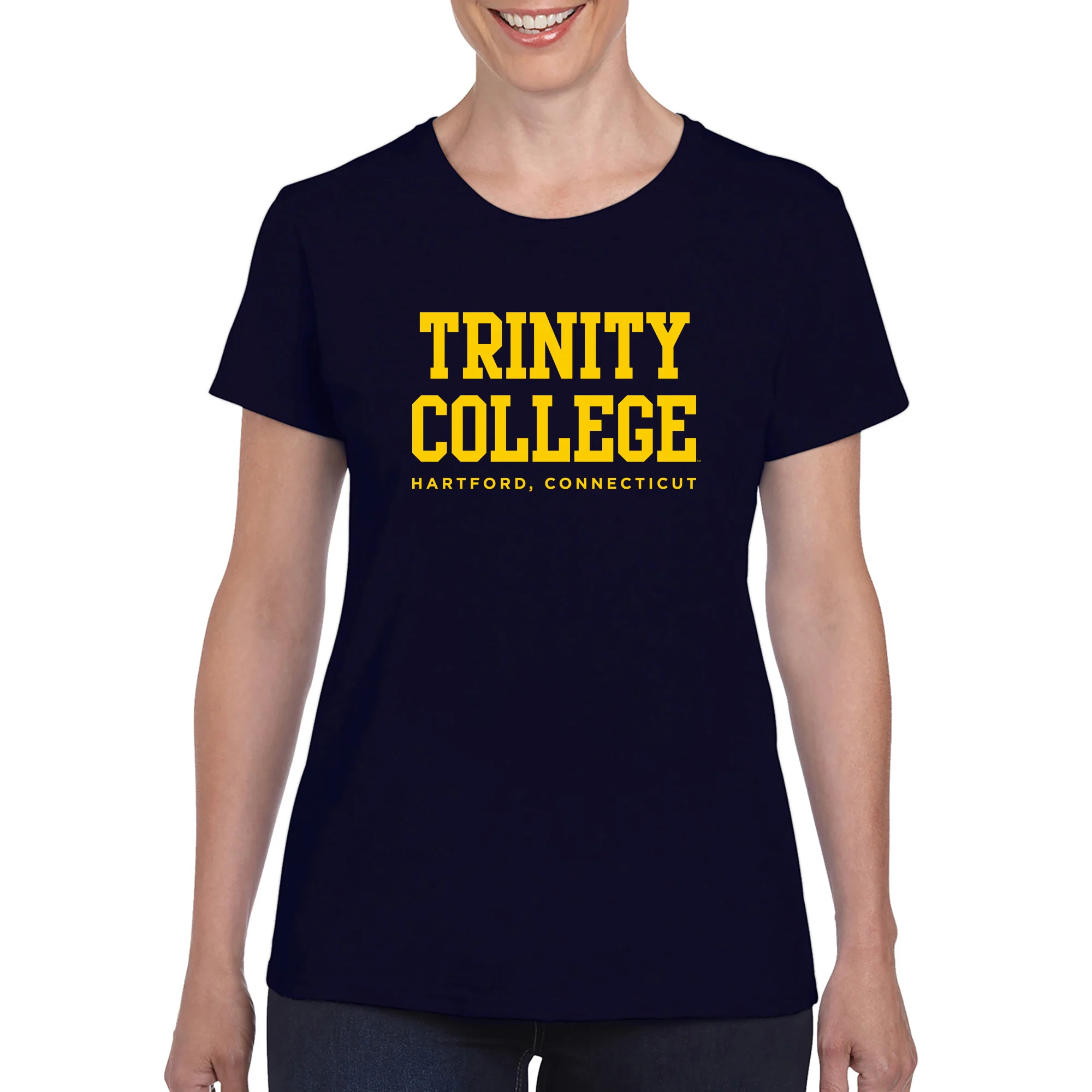 Trinity College Bantams Basic Block Cotton Womens Short Sleeve T Shirt - Navy - Image 3