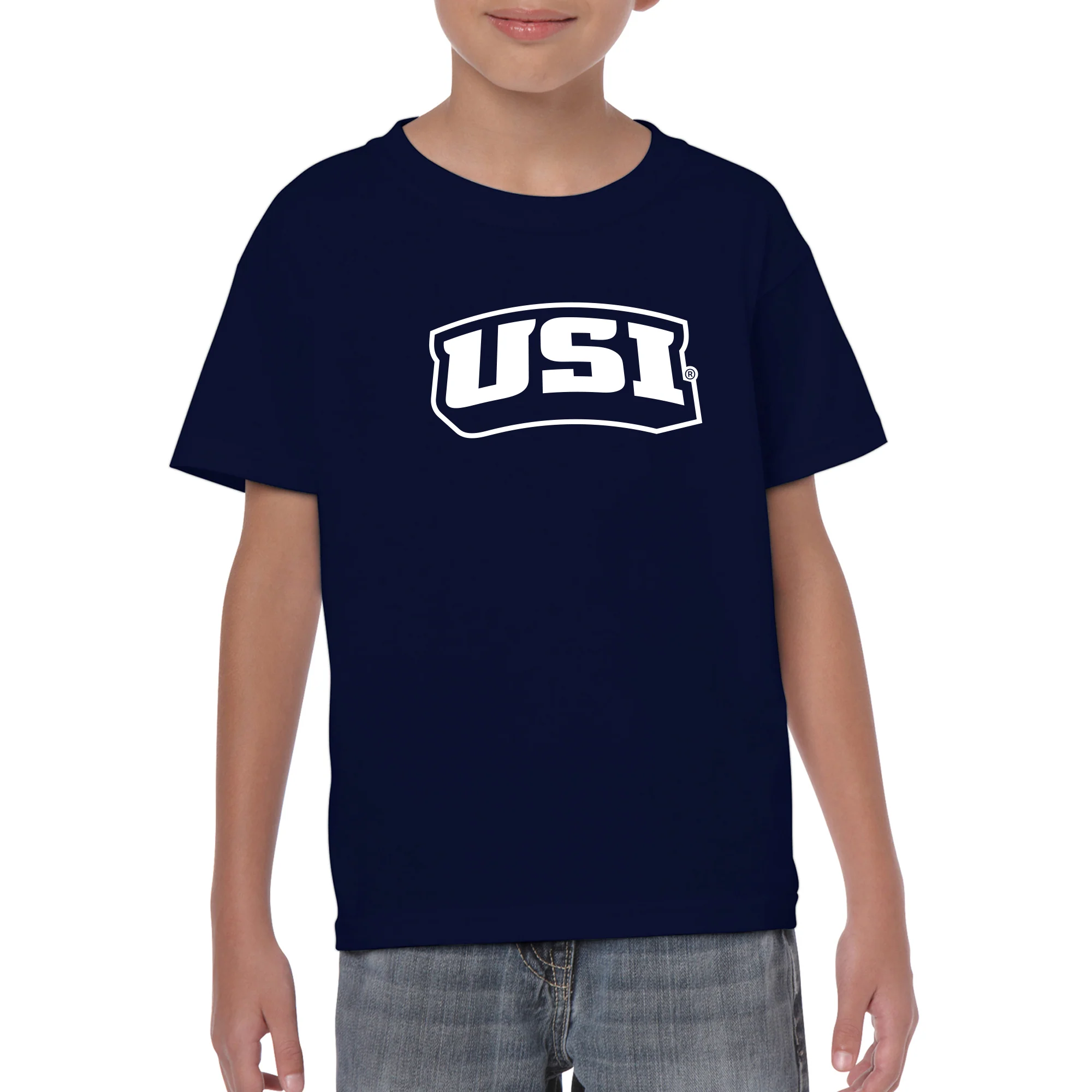 University of Southern Indiana Screaming Eagles Basic Block Cotton Short Sleeve Youth T Shirt - Navy - Image 3