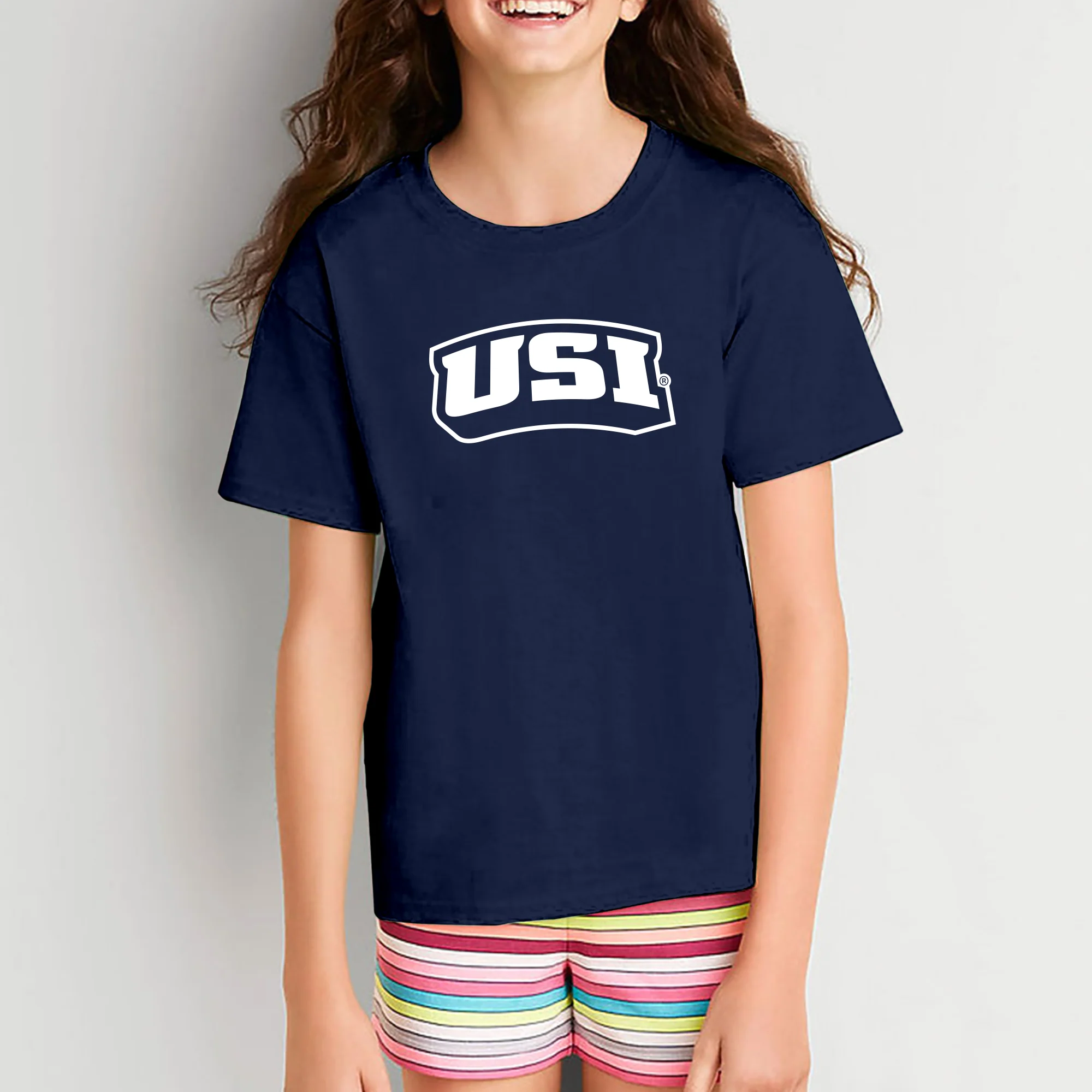 University of Southern Indiana Screaming Eagles Basic Block Cotton Short Sleeve Youth T Shirt - Navy - Image 4
