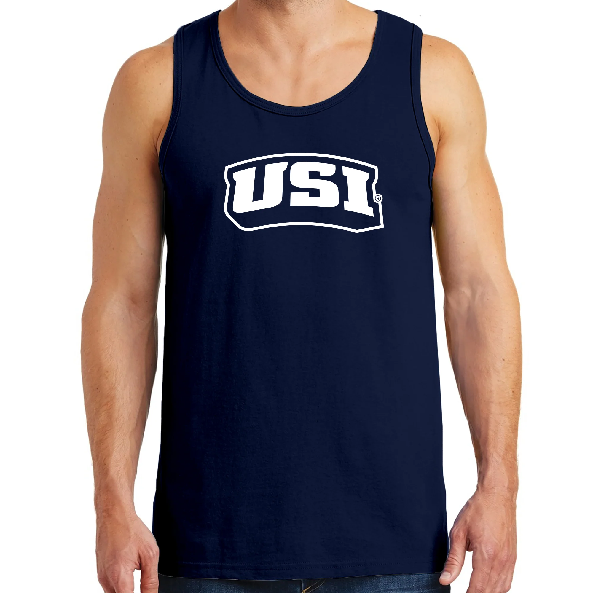 University of Southern Indiana Screaming Eagles Basic Block Heavy Cotton Tank Top - Navy - Image 3