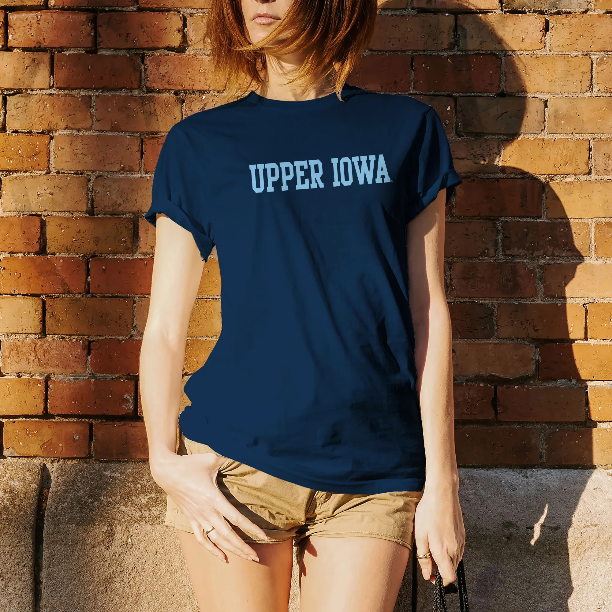 Upper Iowa University Peacocks Basic Block Cotton Short Sleeve T Shirt - Navy - Image 4