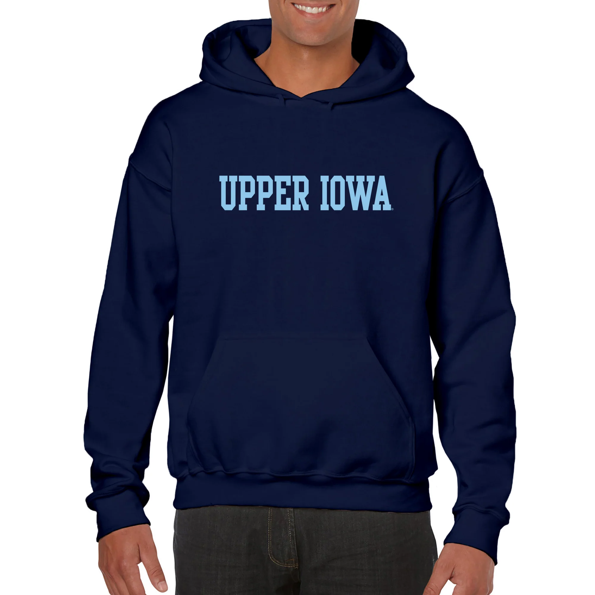 Upper Iowa University Peacocks Basic Block Heavy Blend Hooded Sweatshirt - Navy - Image 3
