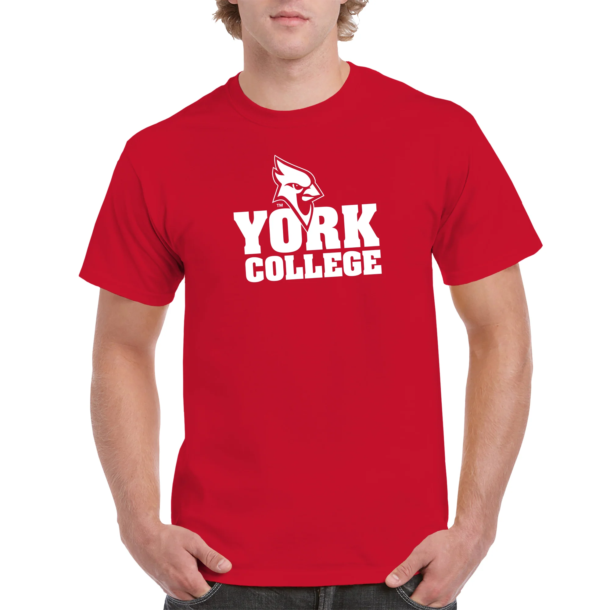 York College Cardinals Basic Block Cotton Short Sleeve T Shirt - Red - Image 3