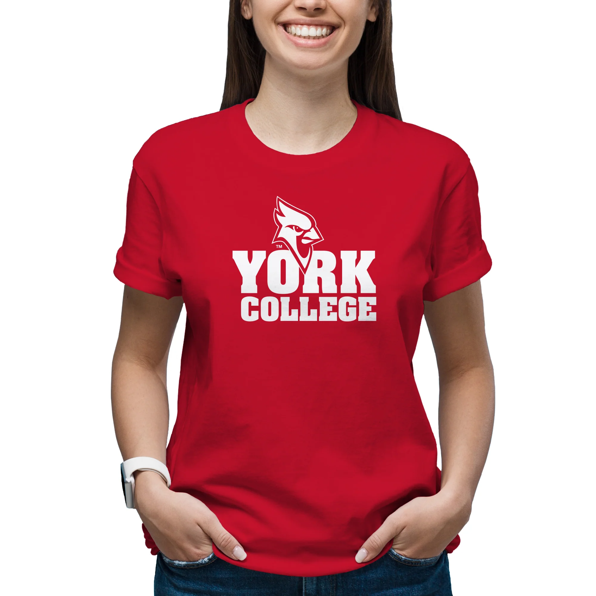York College Cardinals Basic Block Cotton Short Sleeve T Shirt - Red - Image 4