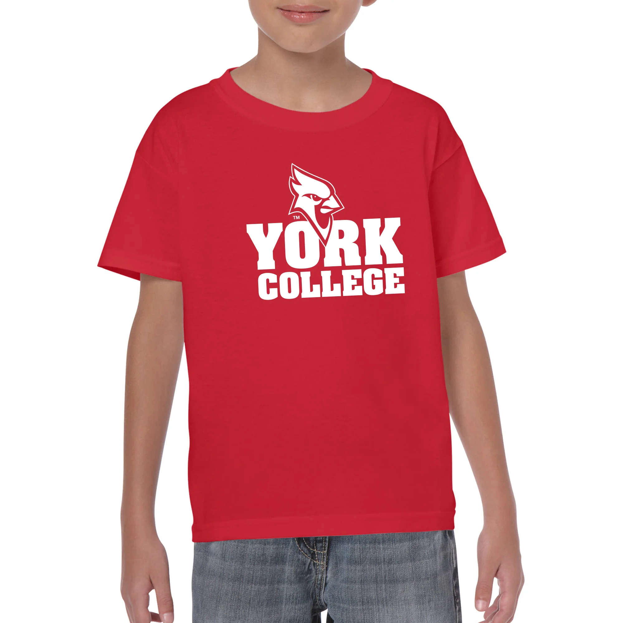 York College Cardinals Basic Block Cotton Short Sleeve Youth T Shirt - Red - Image 3