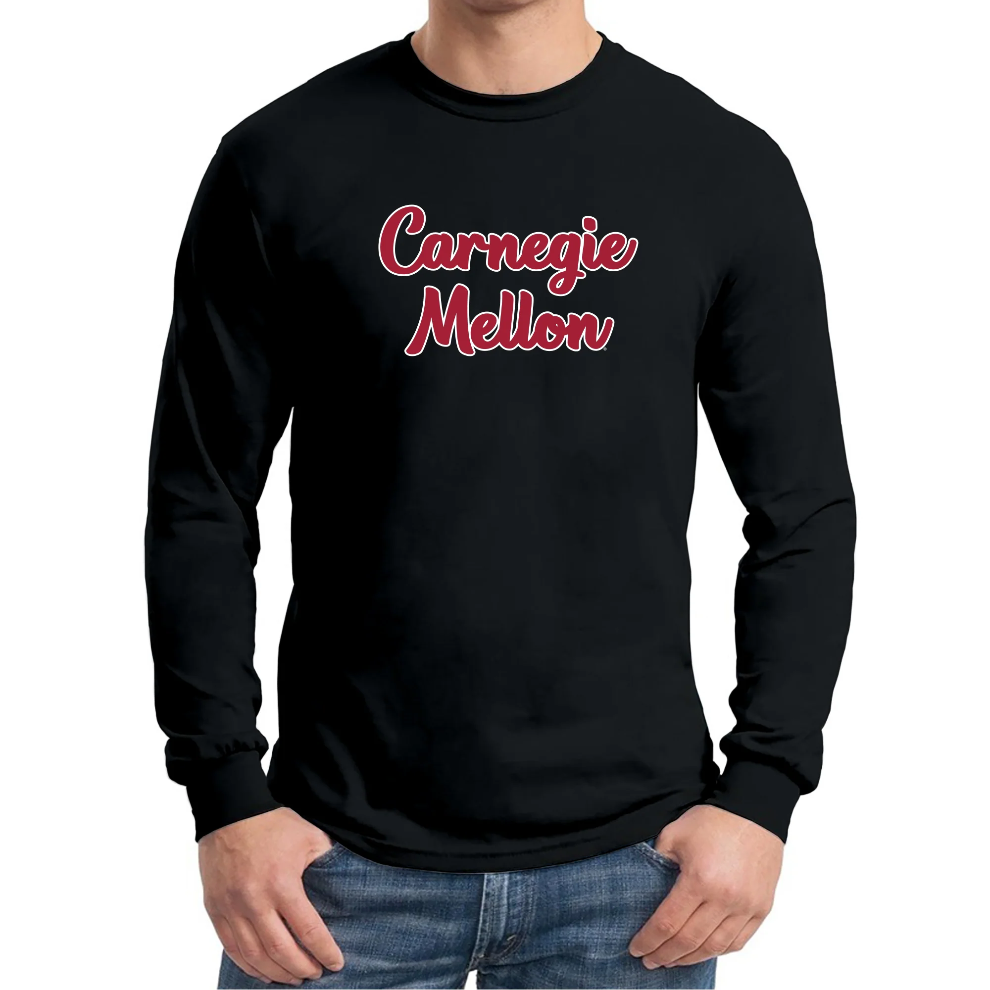 Carnegie Mellon Tartans Basic Script Cotton Long Sleeve T Shirt - Black - Image 3