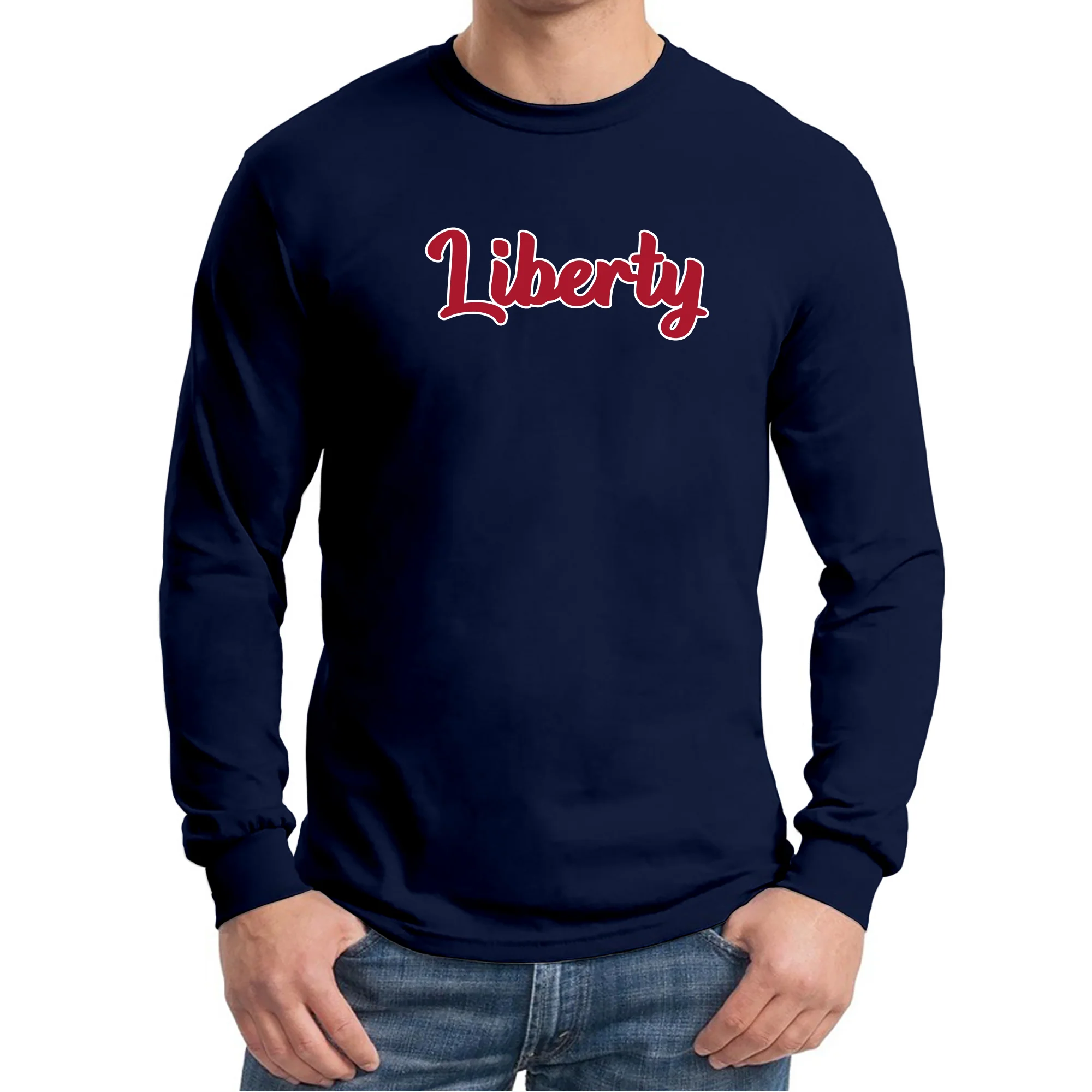 Liberty University Flames Basic Script Cotton Long Sleeve T Shirt - Navy - Image 3