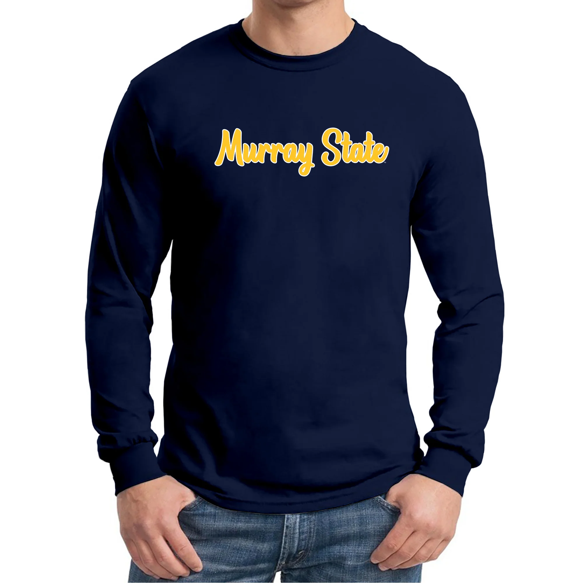 Murray State University Racers Basic Script Cotton Long Sleeve T Shirt - Navy - Image 3