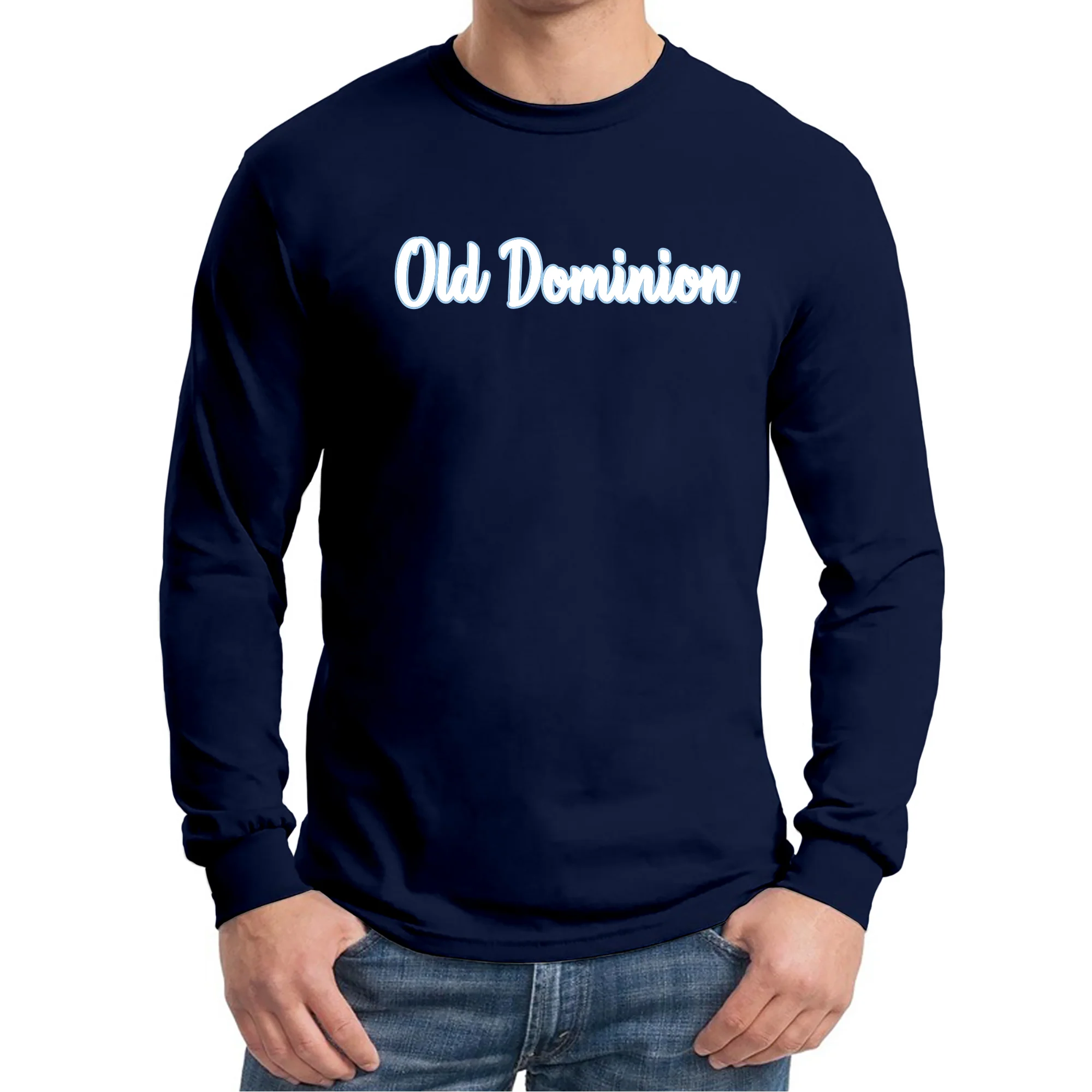 Old Dominion University Monarchs Basic Script Cotton Long Sleeve T Shirt - Navy - Image 4