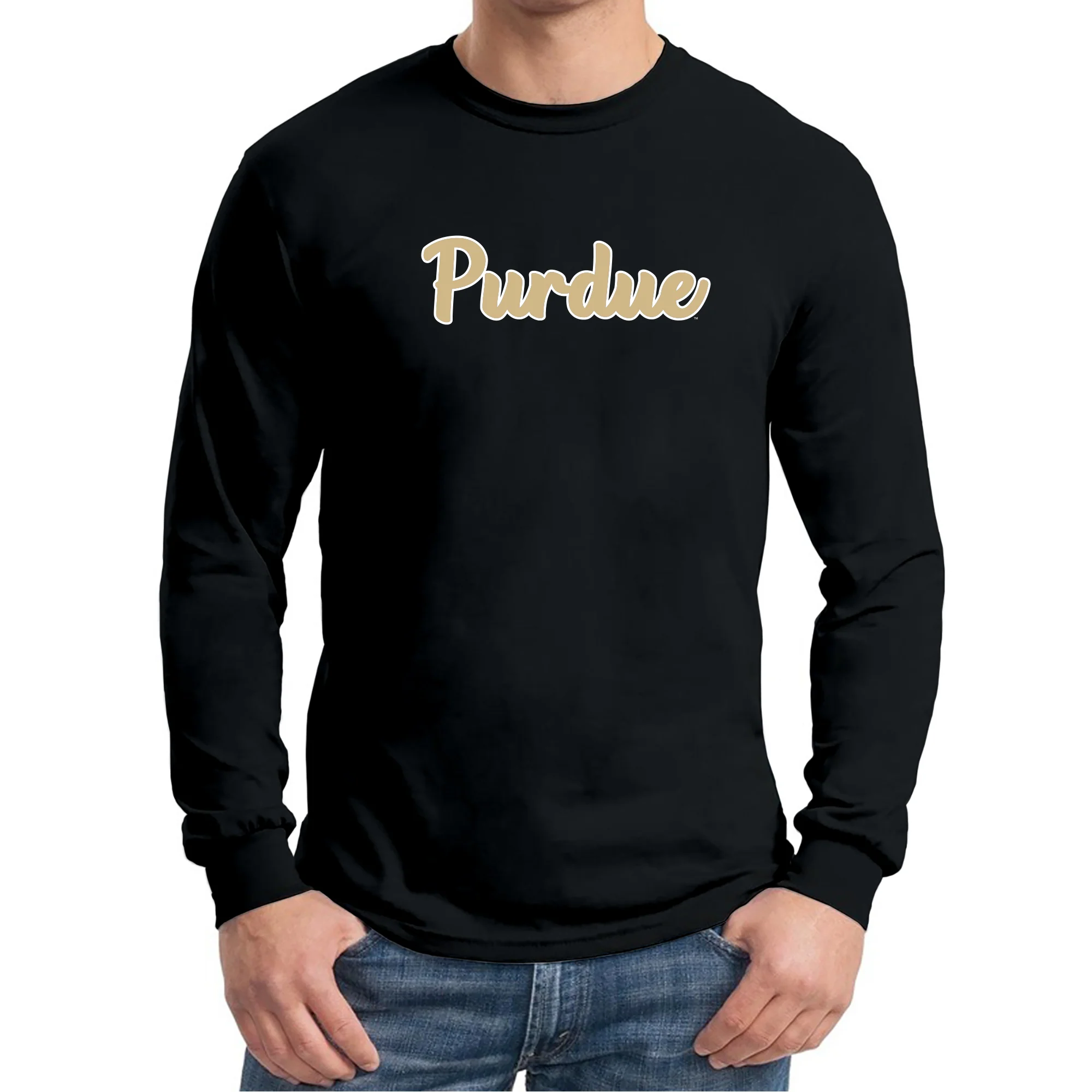Purdue University Boilermakers Basic Script Cotton Long Sleeve T Shirt - Black - Image 3