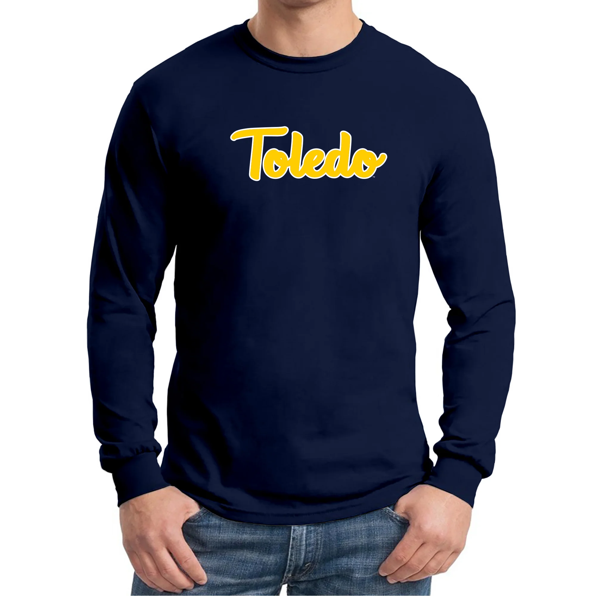 University of Toledo Rockets Basic Script Cotton Long Sleeve T Shirt - Navy - Image 3