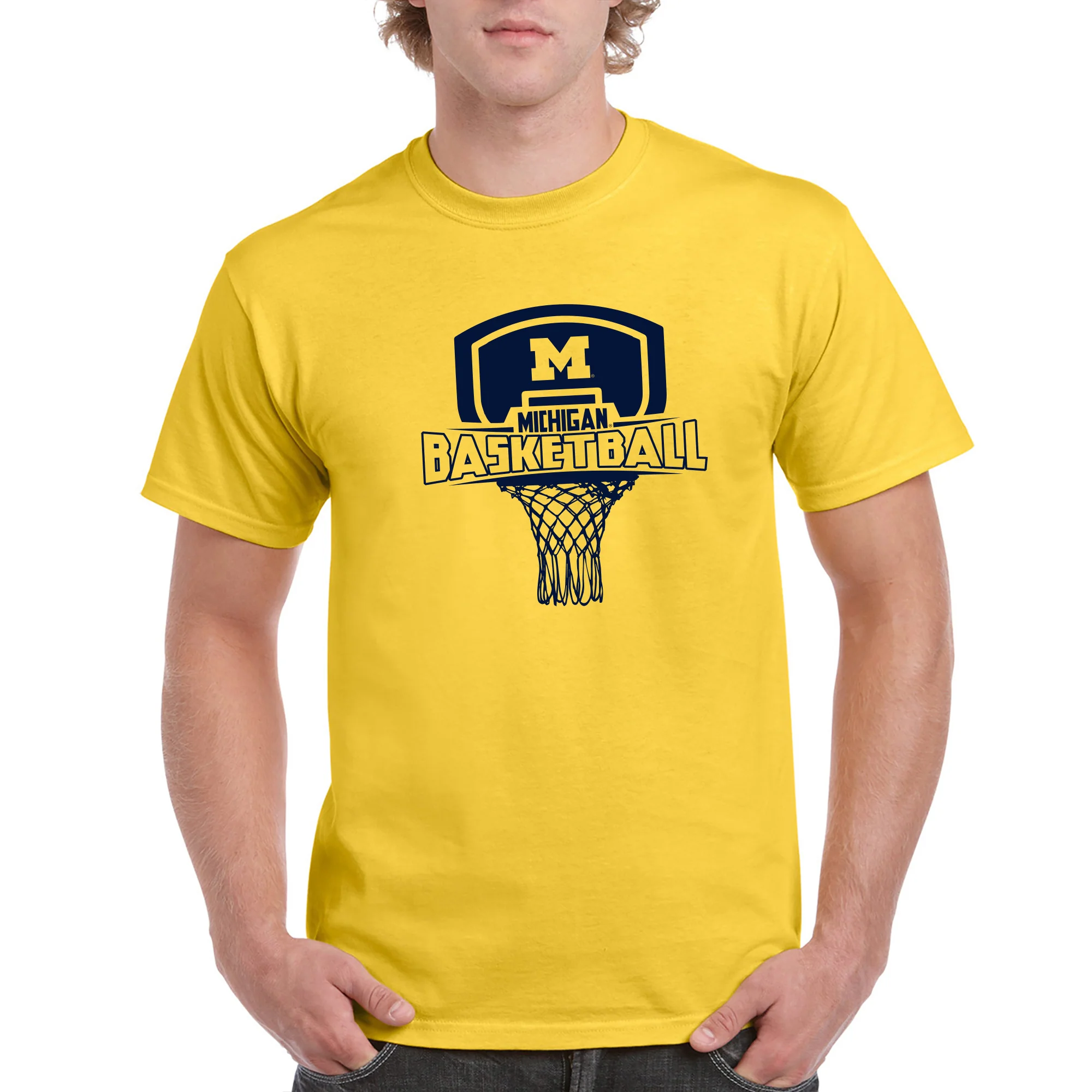 Basketball Board Michigan Basic Cotton Short Sleeve T Shirt - Maize - Image 3