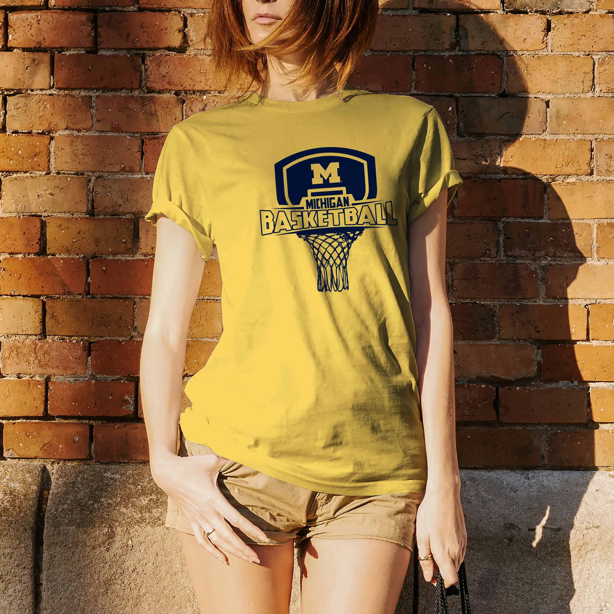 Basketball Board Michigan Basic Cotton Short Sleeve T Shirt - Maize - Image 4