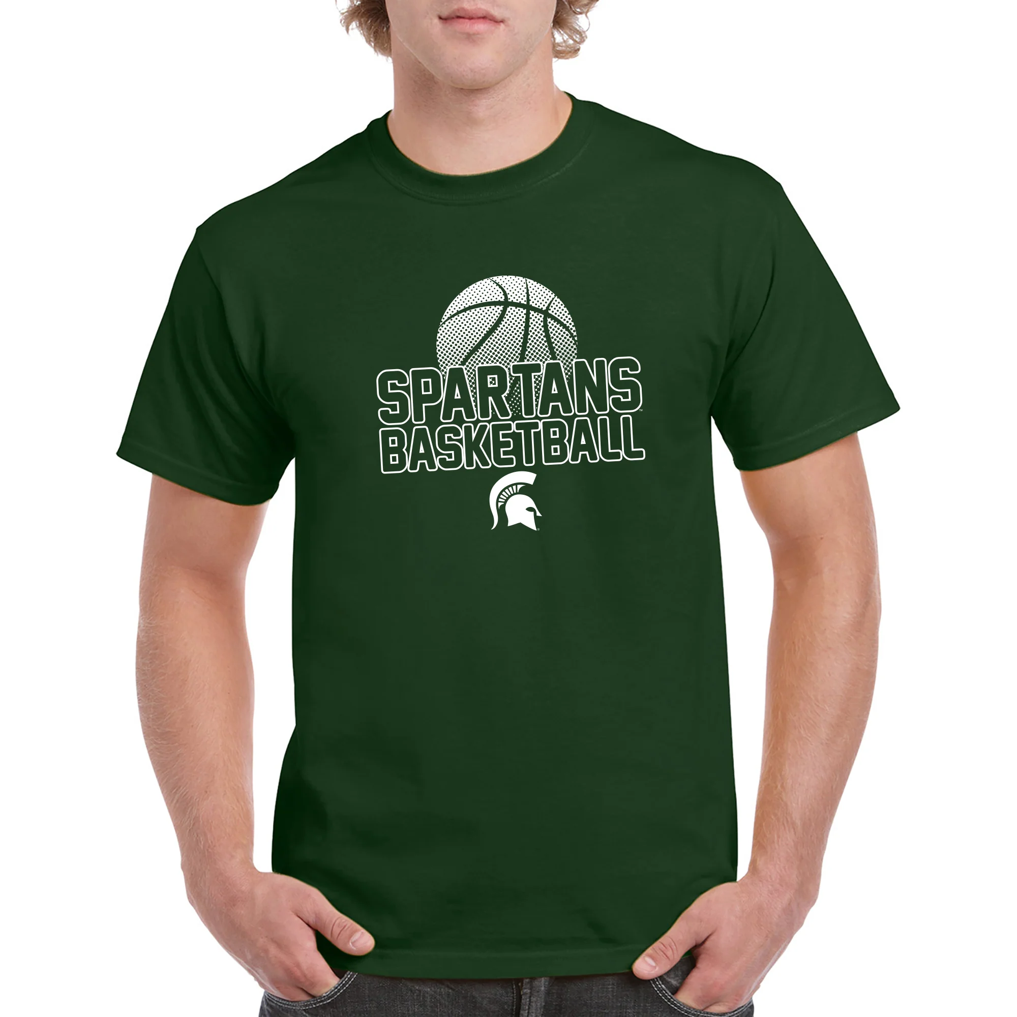 Michigan State University Spartans Basketball Flux Basic Cotton Short Sleeve T Shirt - Forest - Image 3