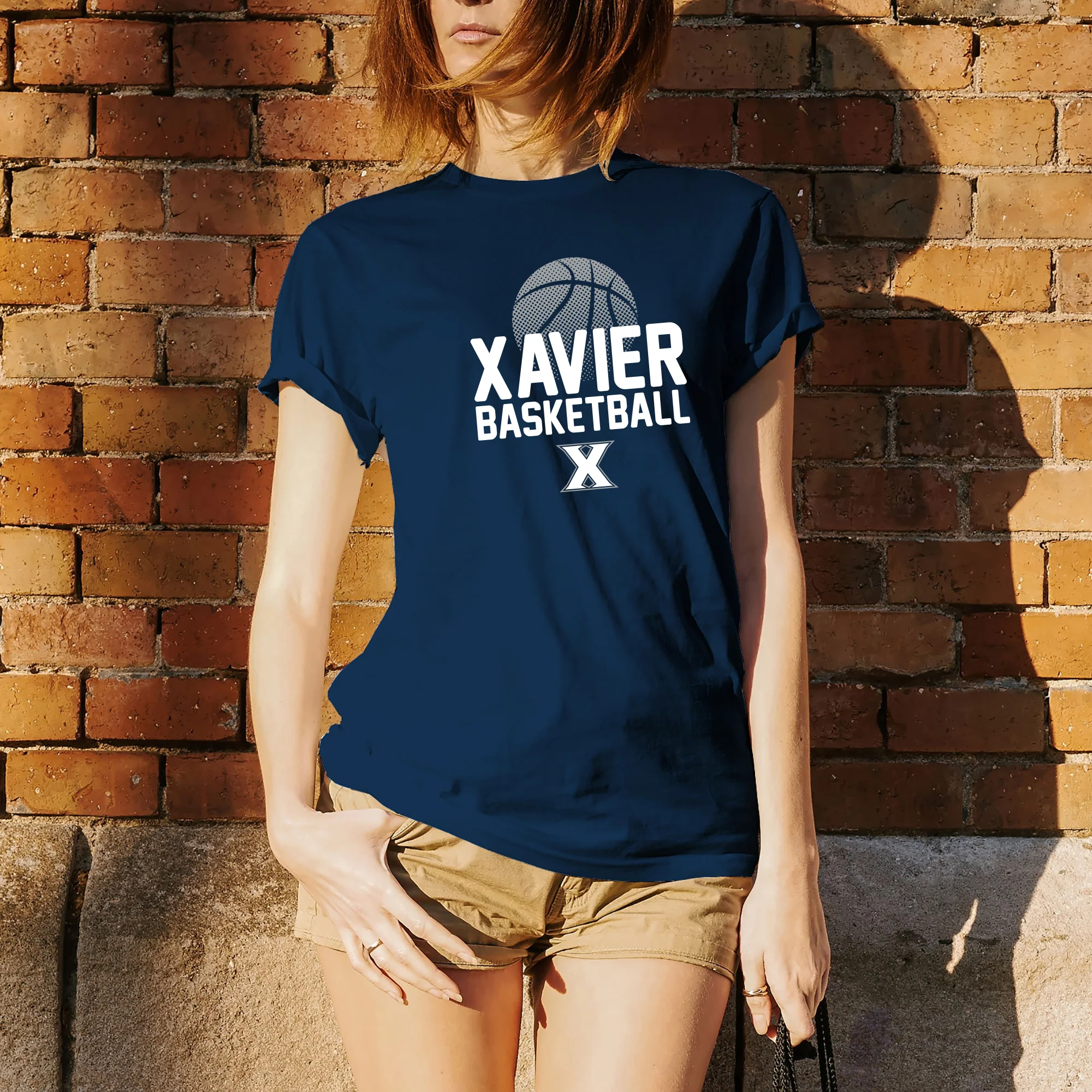 Xavier University Musketeers Basketball Flux Basic Cotton Short Sleeve T Shirt - Navy - Image 4