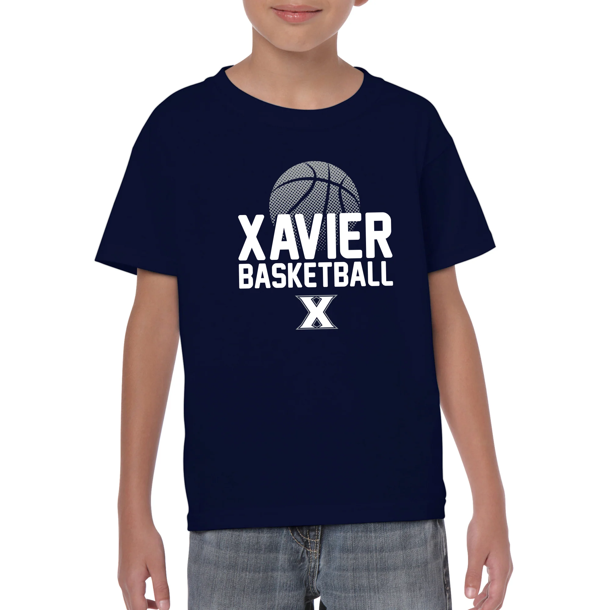 Xavier University Musketeers Basketball Flux Basic Cotton Youth Short Sleeve T Shirt - Navy - Image 3