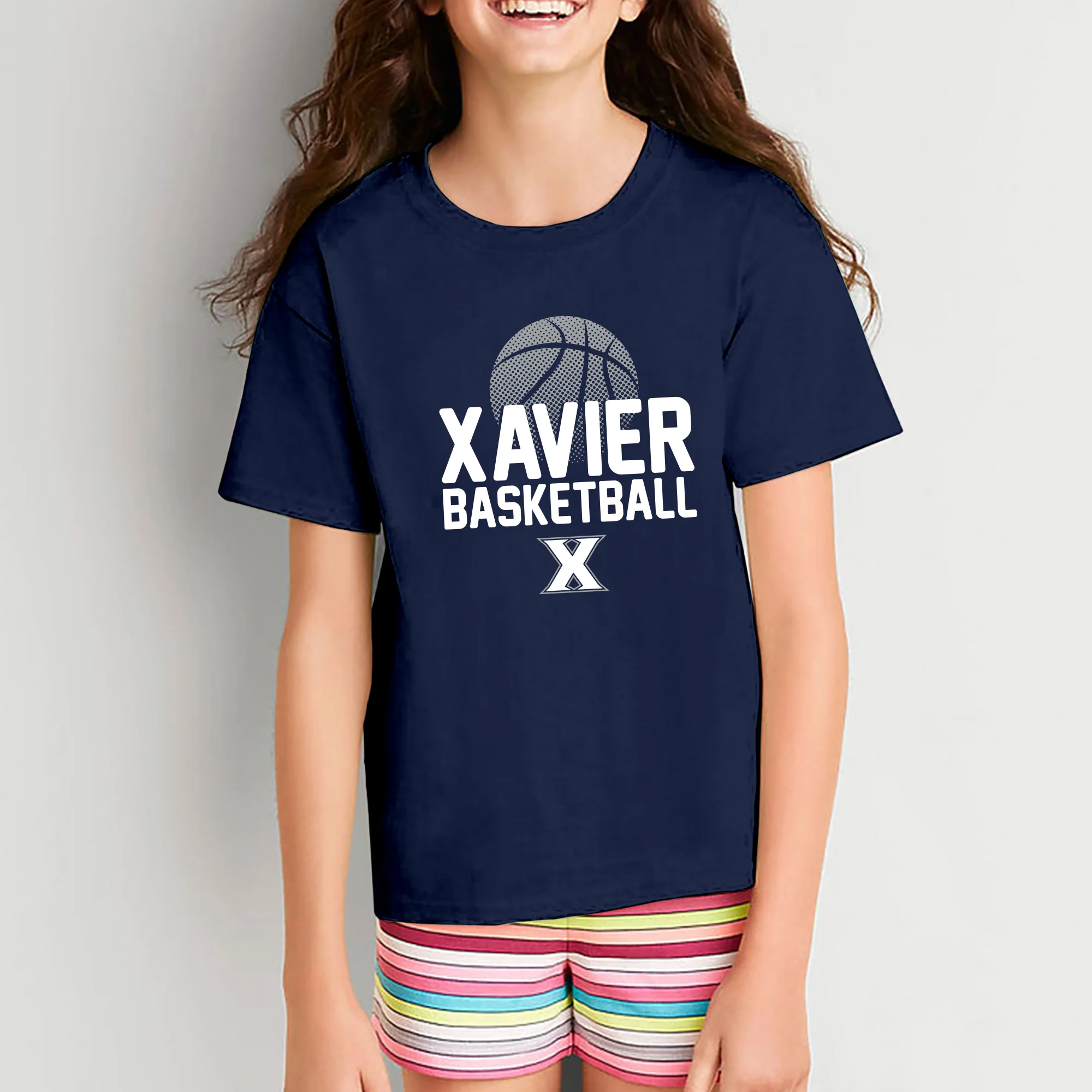 Xavier University Musketeers Basketball Flux Basic Cotton Youth Short Sleeve T Shirt - Navy - Image 4