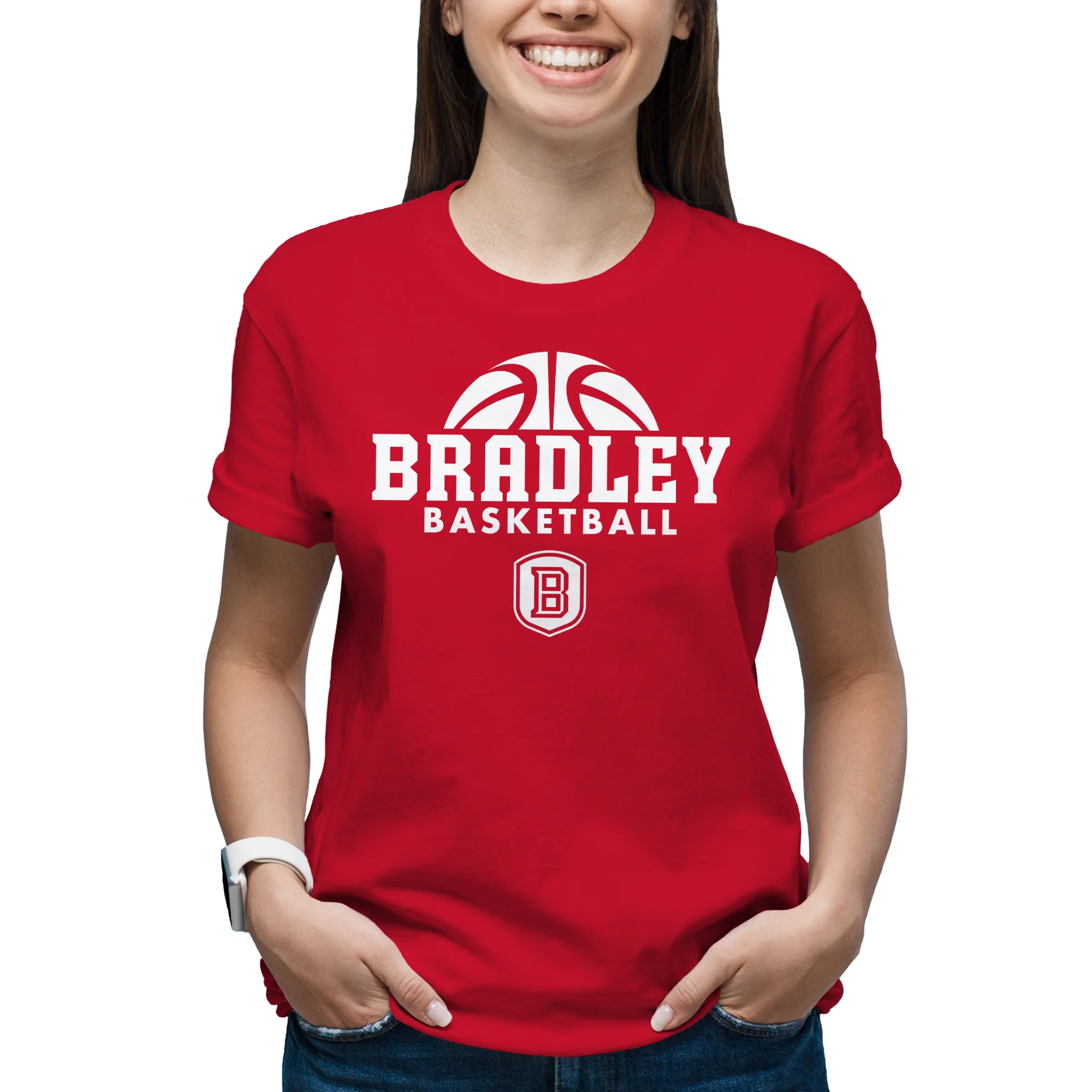 Bradley University Braves Basketball Hype Basic Cotton Short Sleeve T Shirt - Red - Image 4