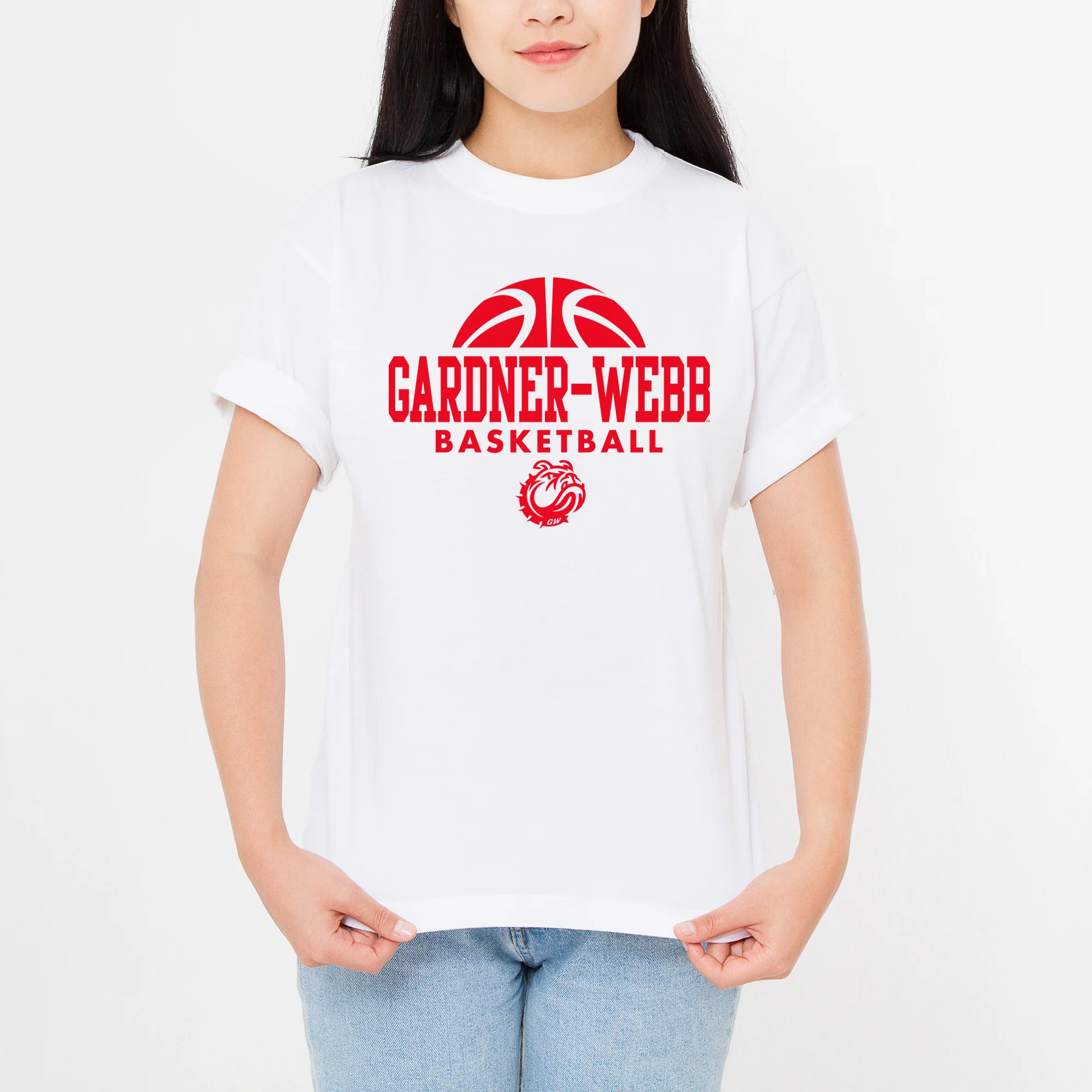 Gardner-Webb University Bulldogs Basketball Hype Basic Cotton Short Sleeve T Shirt - White - Image 4