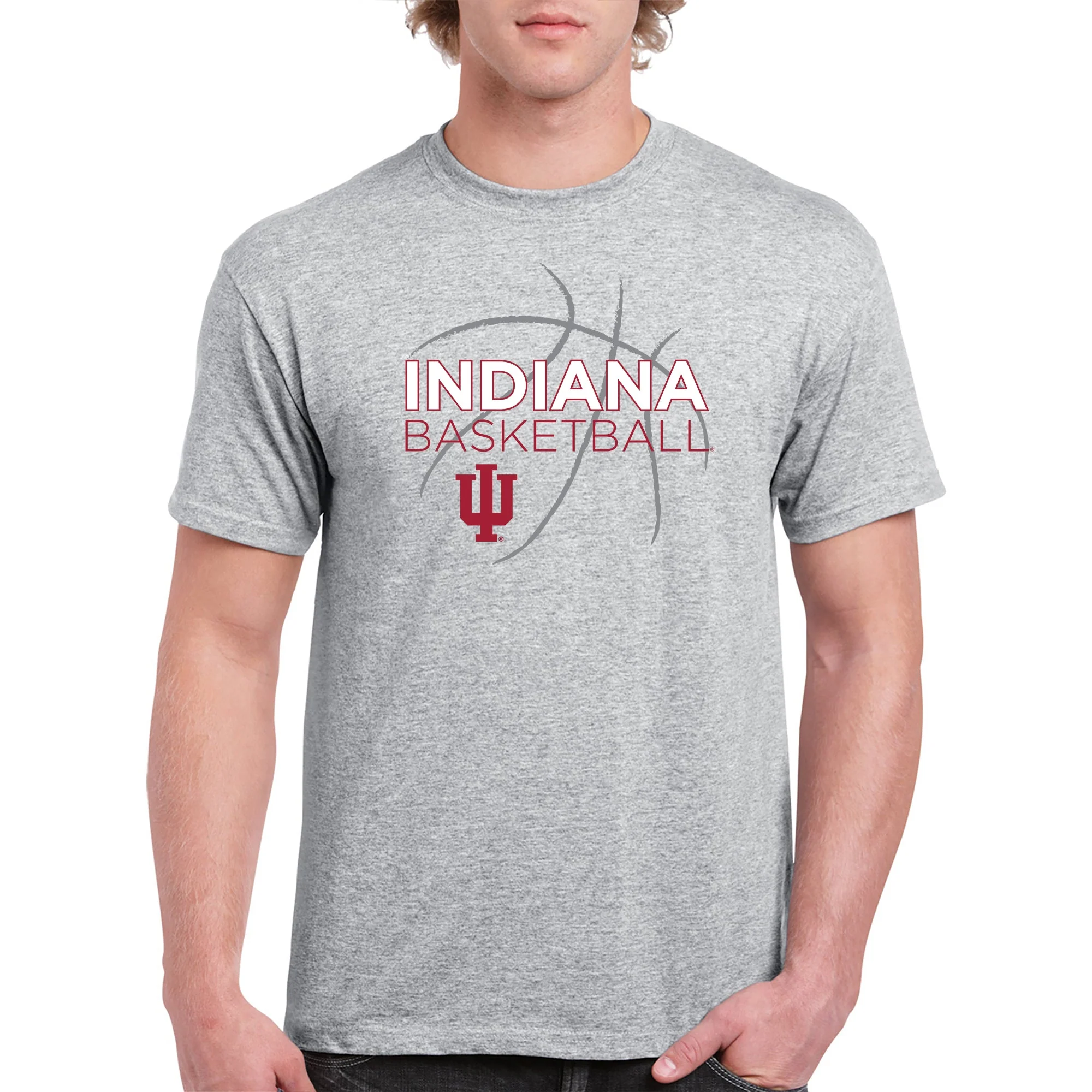 Indiana University Hoosiers Basketball Sketch Basic Cotton Short Sleeve T Shirt - Sport Grey - Image 3