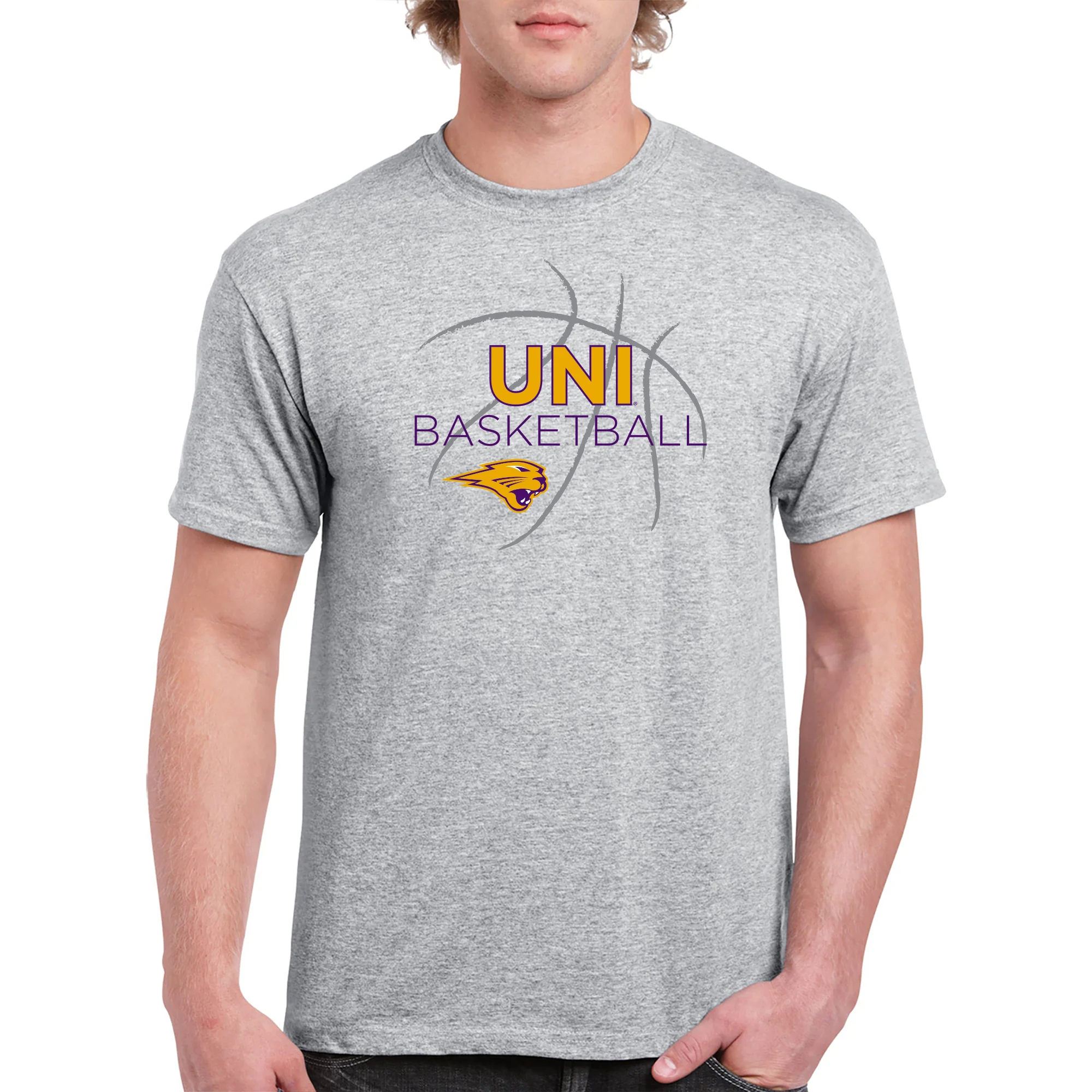 University of Northern Iowa Panthers Basketball Sketch Basic Cotton Short Sleeve T Shirt - Sport Grey - Image 3