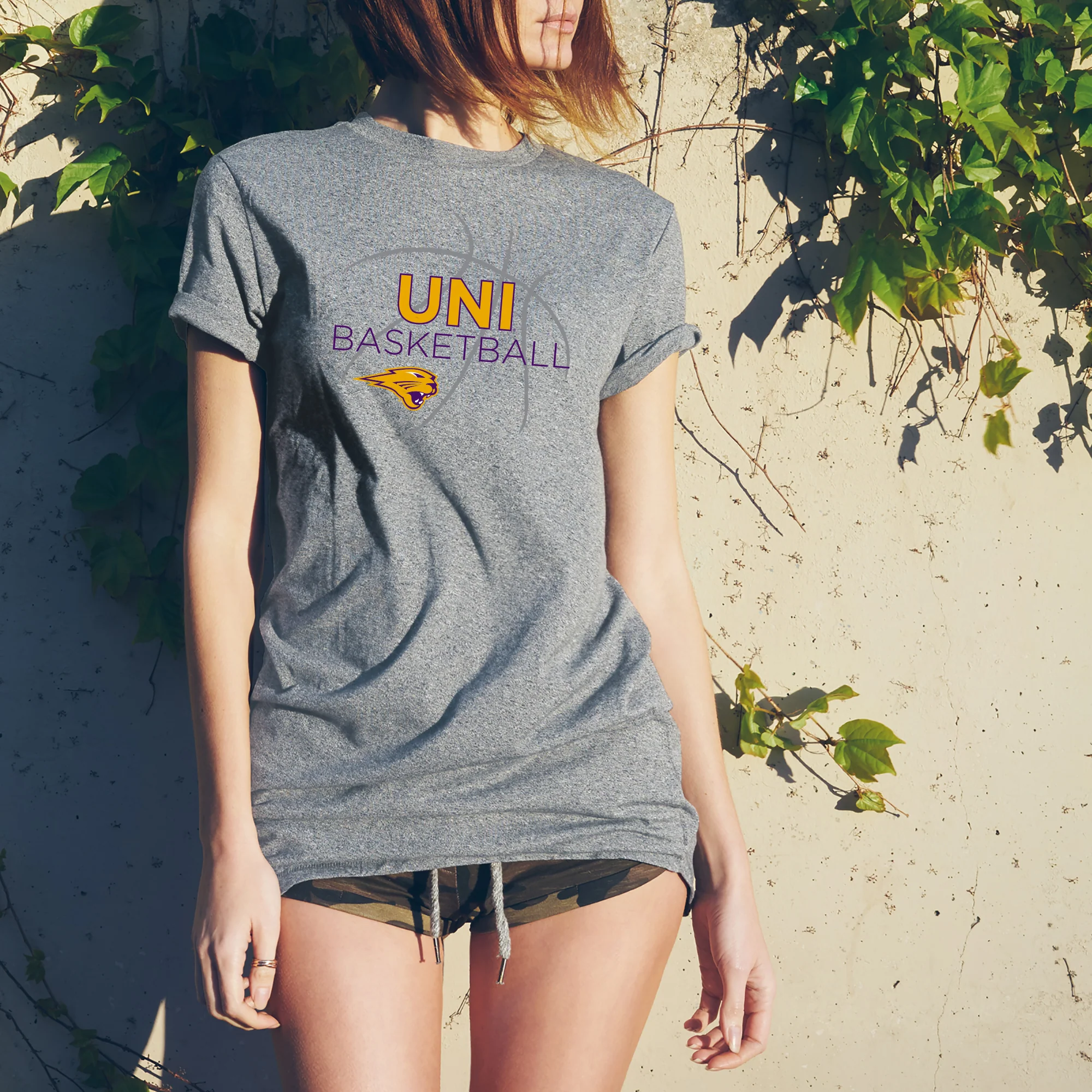 University of Northern Iowa Panthers Basketball Sketch Basic Cotton Short Sleeve T Shirt - Sport Grey - Image 4