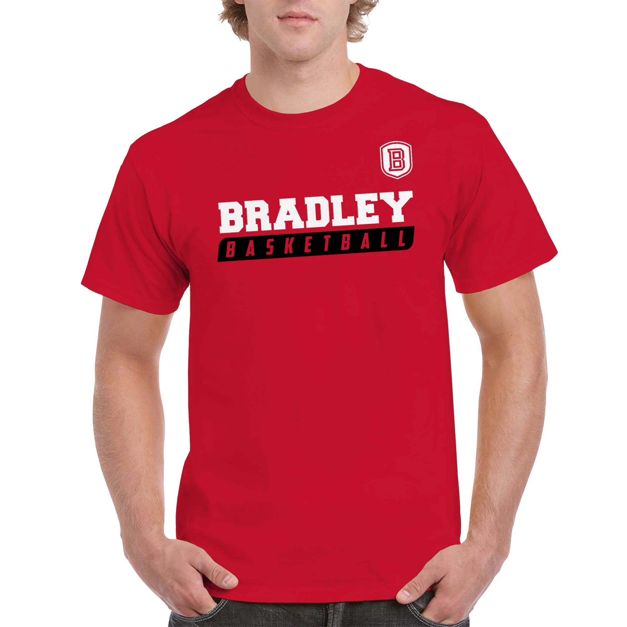 Bradley University Braves Basketball Slant Basic Cotton Short Sleeve T Shirt - Red - Image 3