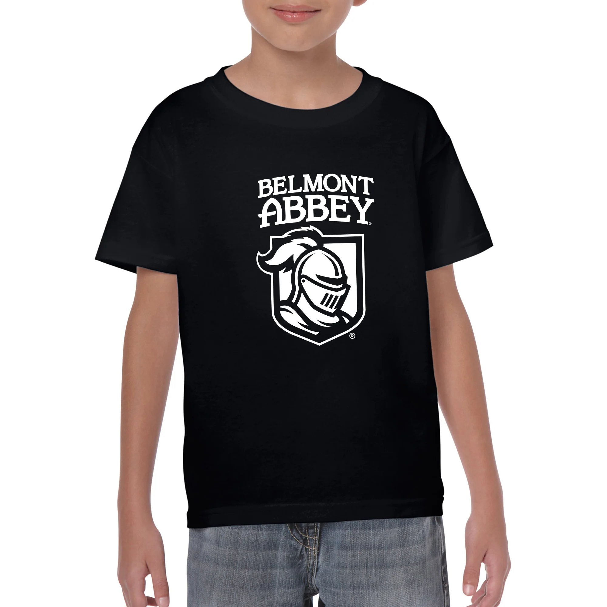 Belmont Abbey College Crusaders Arch Logo Youth Short Sleeve T Shirt - Black - Image 3
