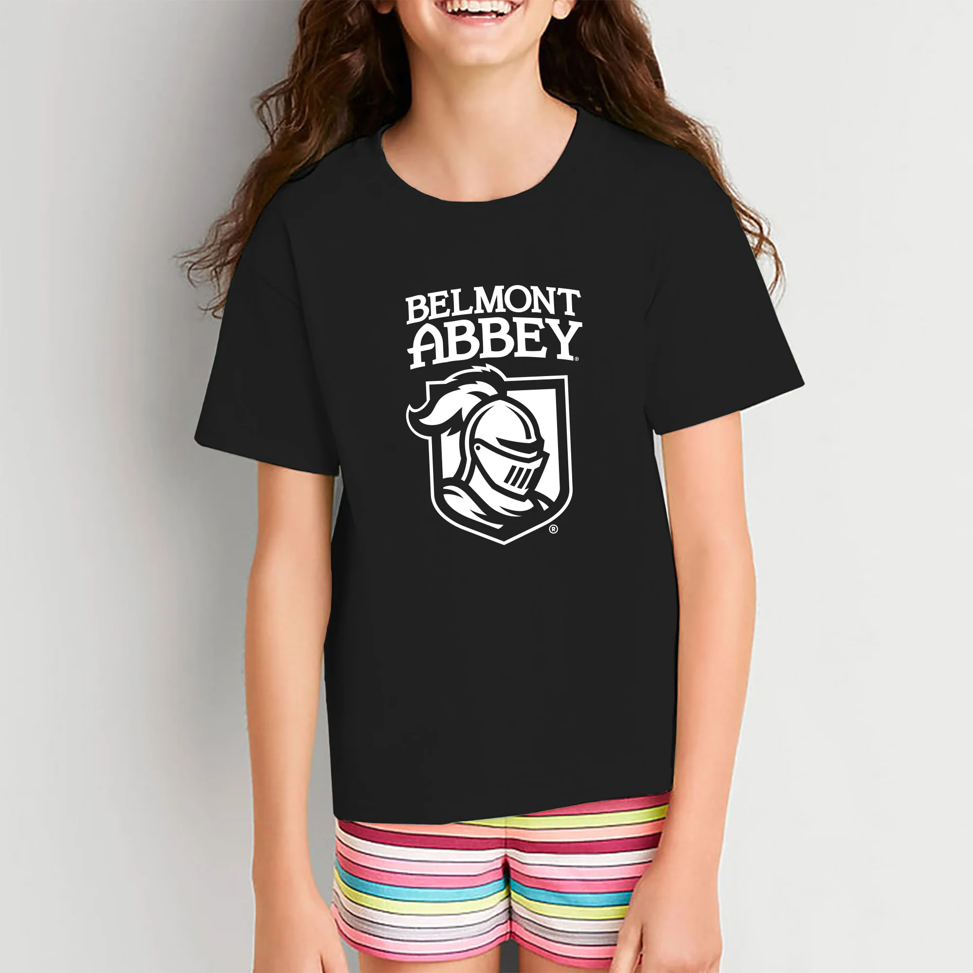Belmont Abbey College Crusaders Arch Logo Youth Short Sleeve T Shirt - Black - Image 4
