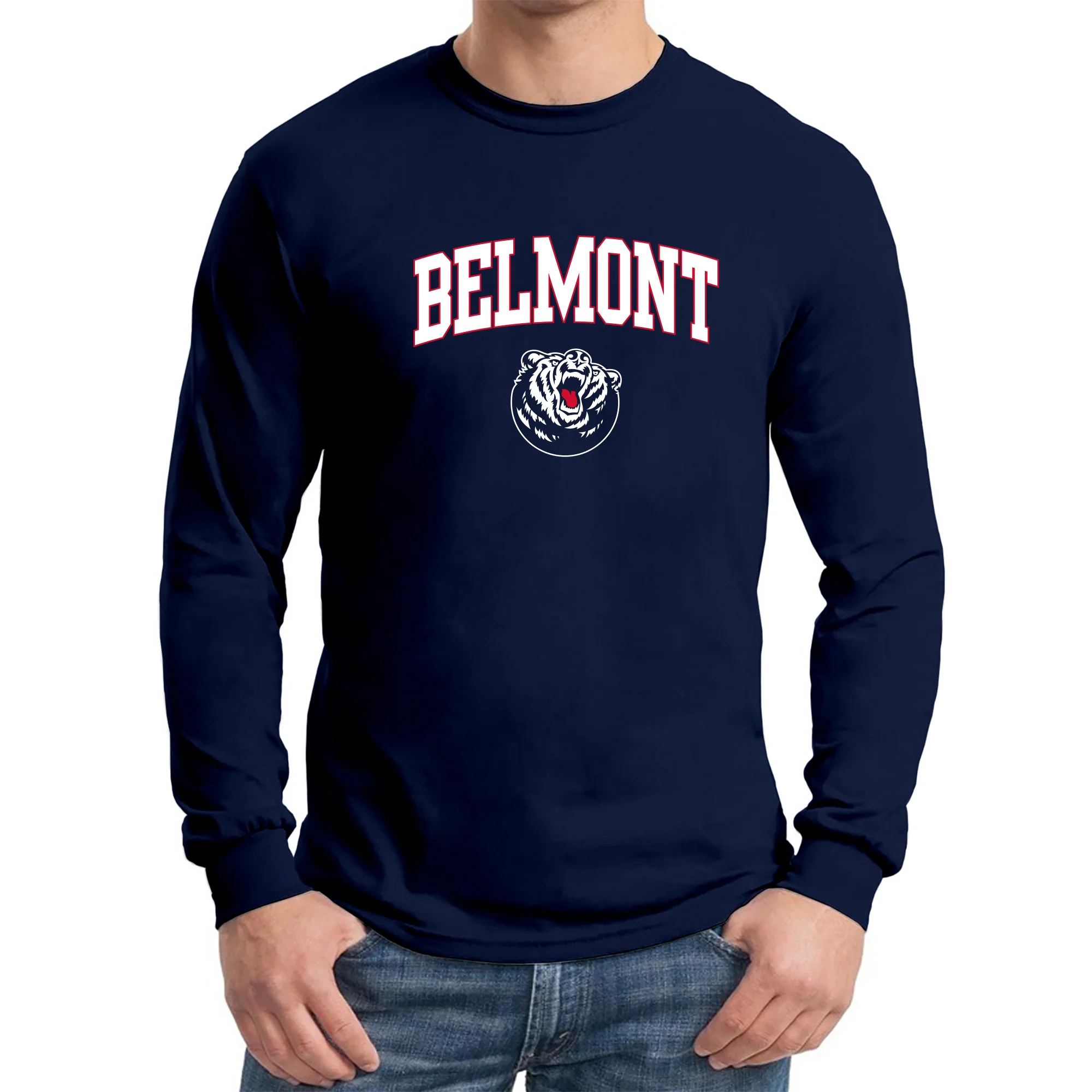Belmont University Bruins Arch Logo  Basic Cotton Long Sleeve T-Shirt - Navy - Image 3
