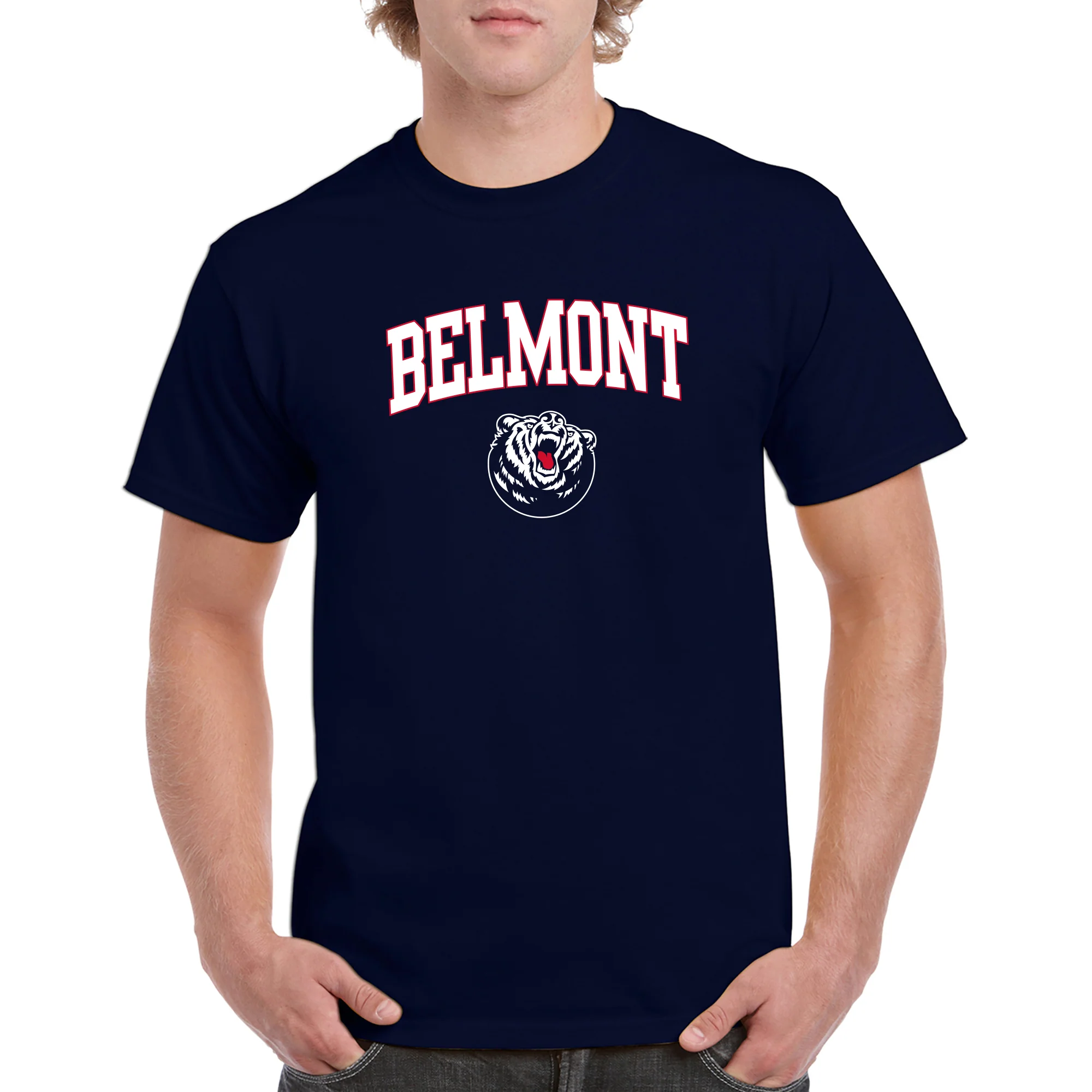 Belmont University Bruins Arch Logo Basic Cotton Short Sleeve T Shirt - Navy - Image 3