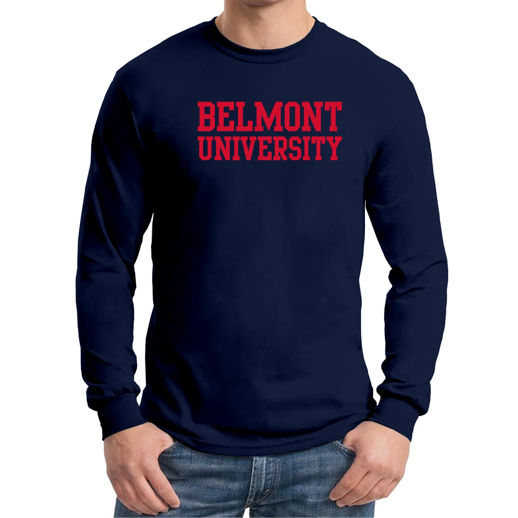Belmont University Bruins Basic Block Heavy Blend Long Sleeve T-Shirt - Navy - Image 3