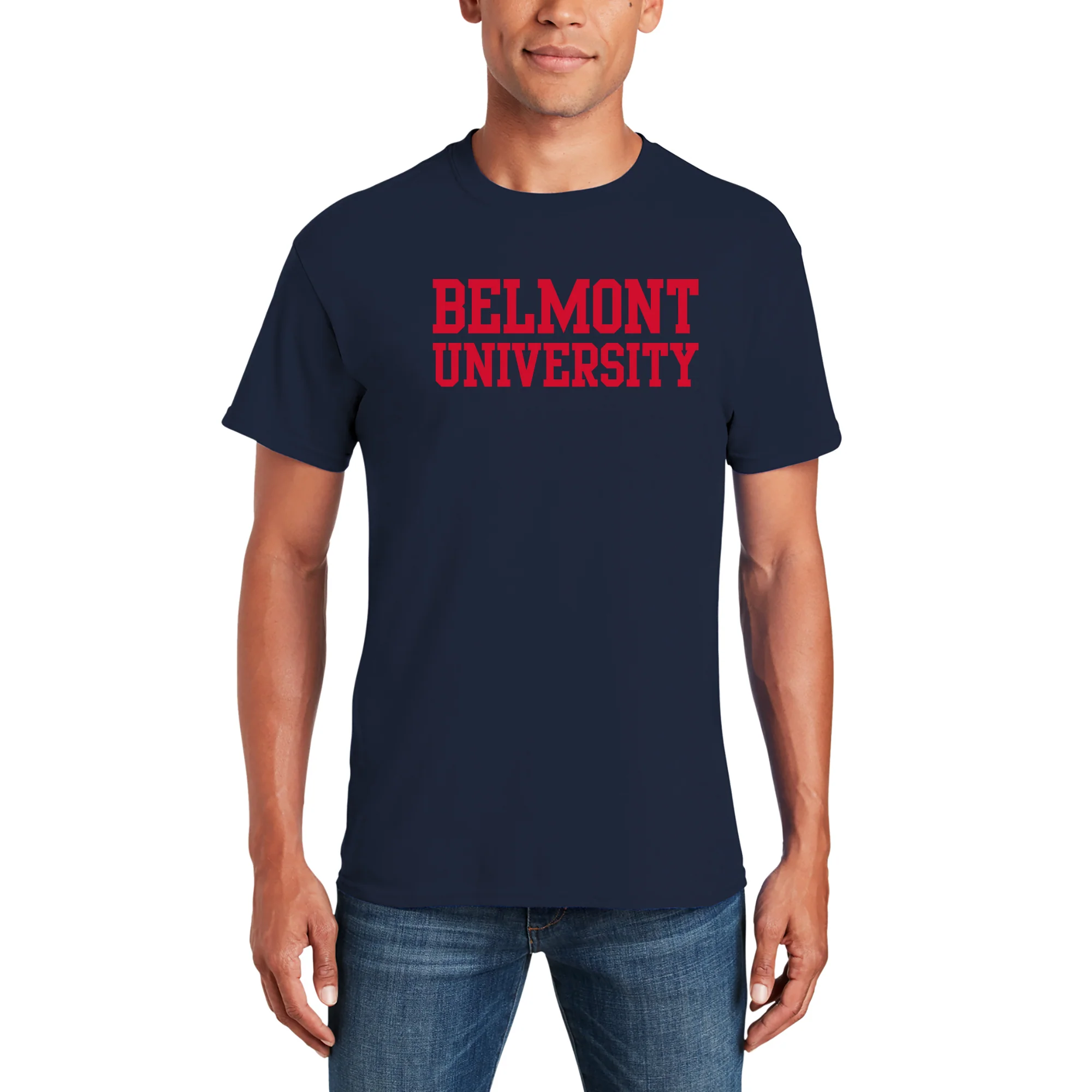 Belmont University Bruins Basic Block Cotton Short Sleeve T Shirt - Navy - Image 3