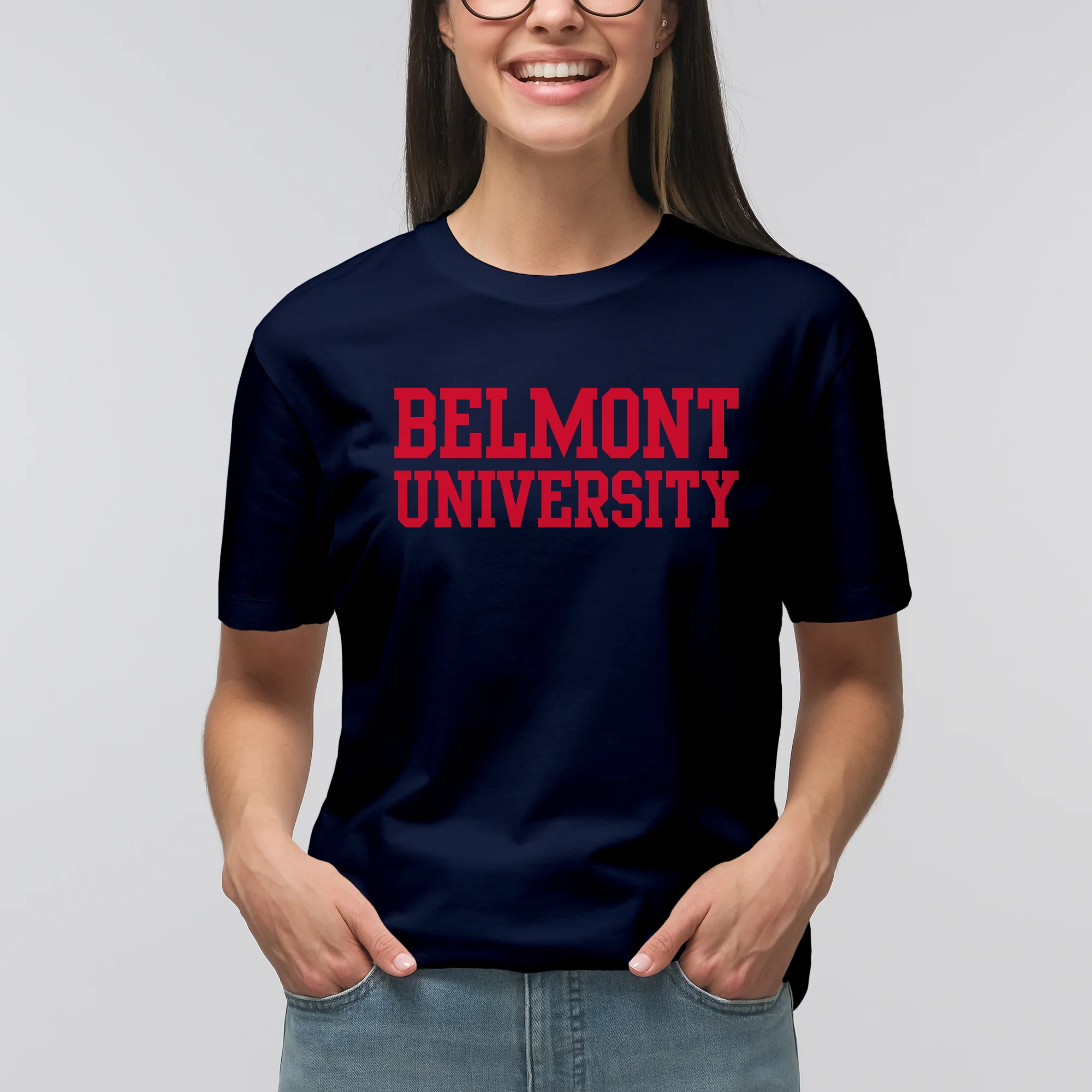 Belmont University Bruins Basic Block Cotton Short Sleeve T Shirt - Navy - Image 4