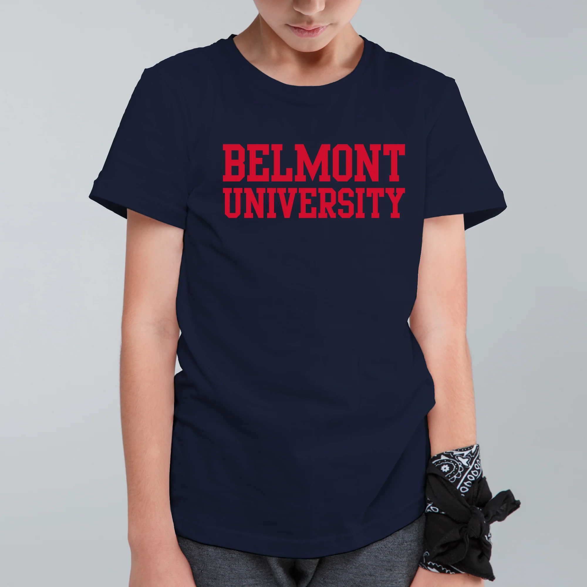 Belmont University Bruins Basic Block Youth Basic Cotton Short Sleeve T Shirt - Navy - Image 3