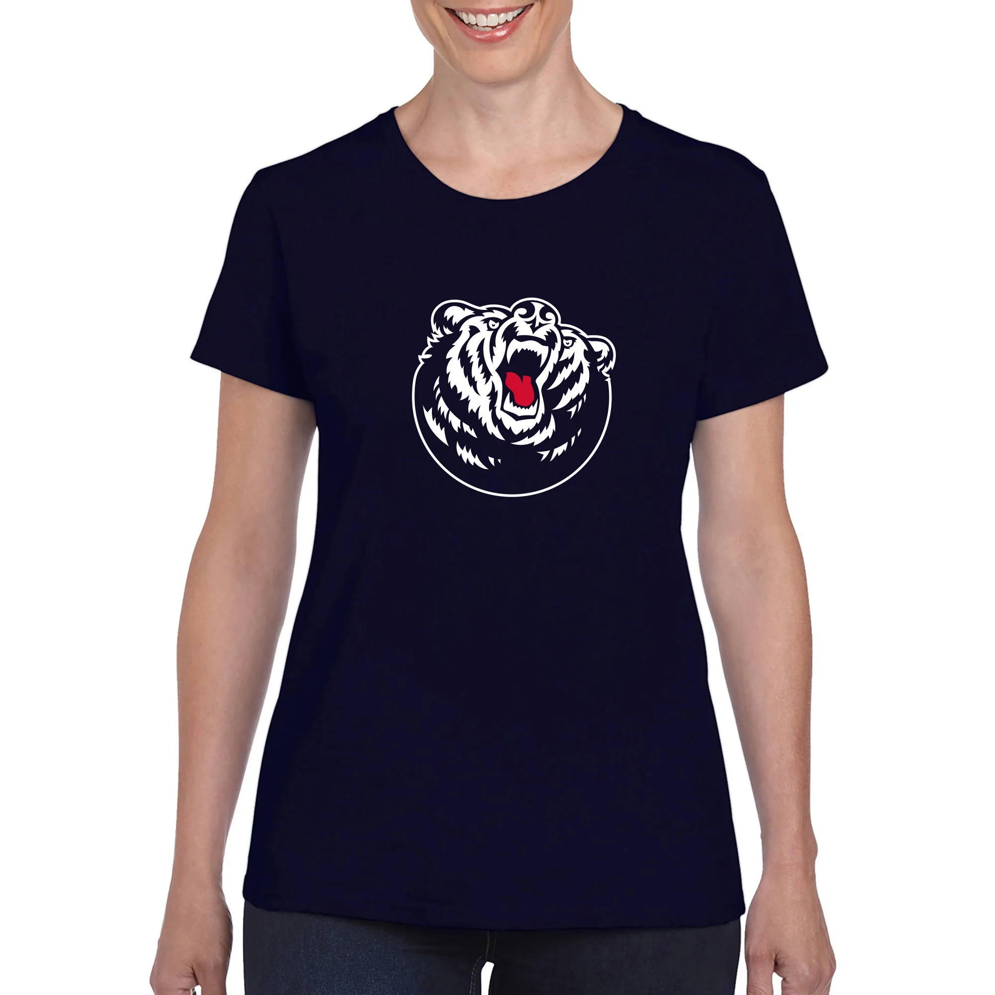 Belmont University Bruins Primary Logo Women's Basic Cotton Short Sleeve T Shirt - Navy - Image 3