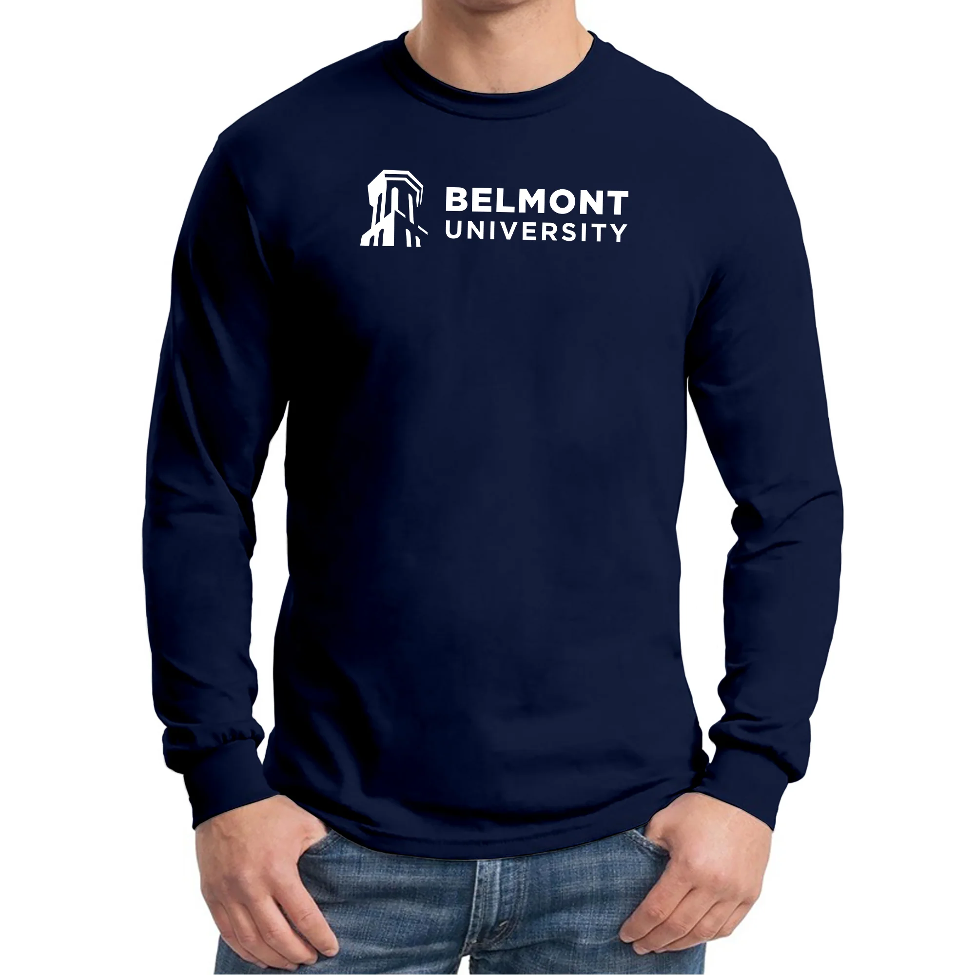 Belmont University Bruins Institutional Logo Cotton Long Sleeve T Shirt - Navy - Image 3